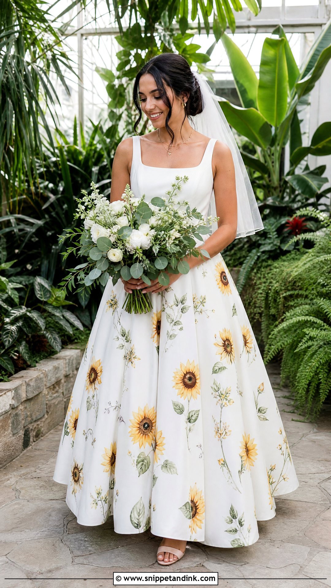 Sunflower Print Wedding Dress - Snippet and Ink - 25 Sunflower Wedding Dress Ideas