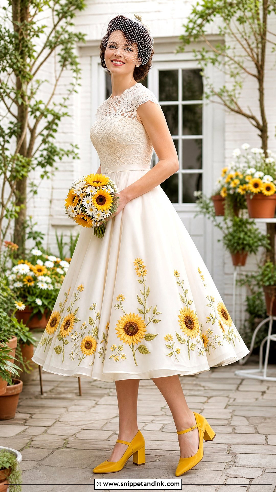 Sunflower Tea Length Wedding Dress - Snippet and Ink - 25 Sunflower Wedding Dress Ideas