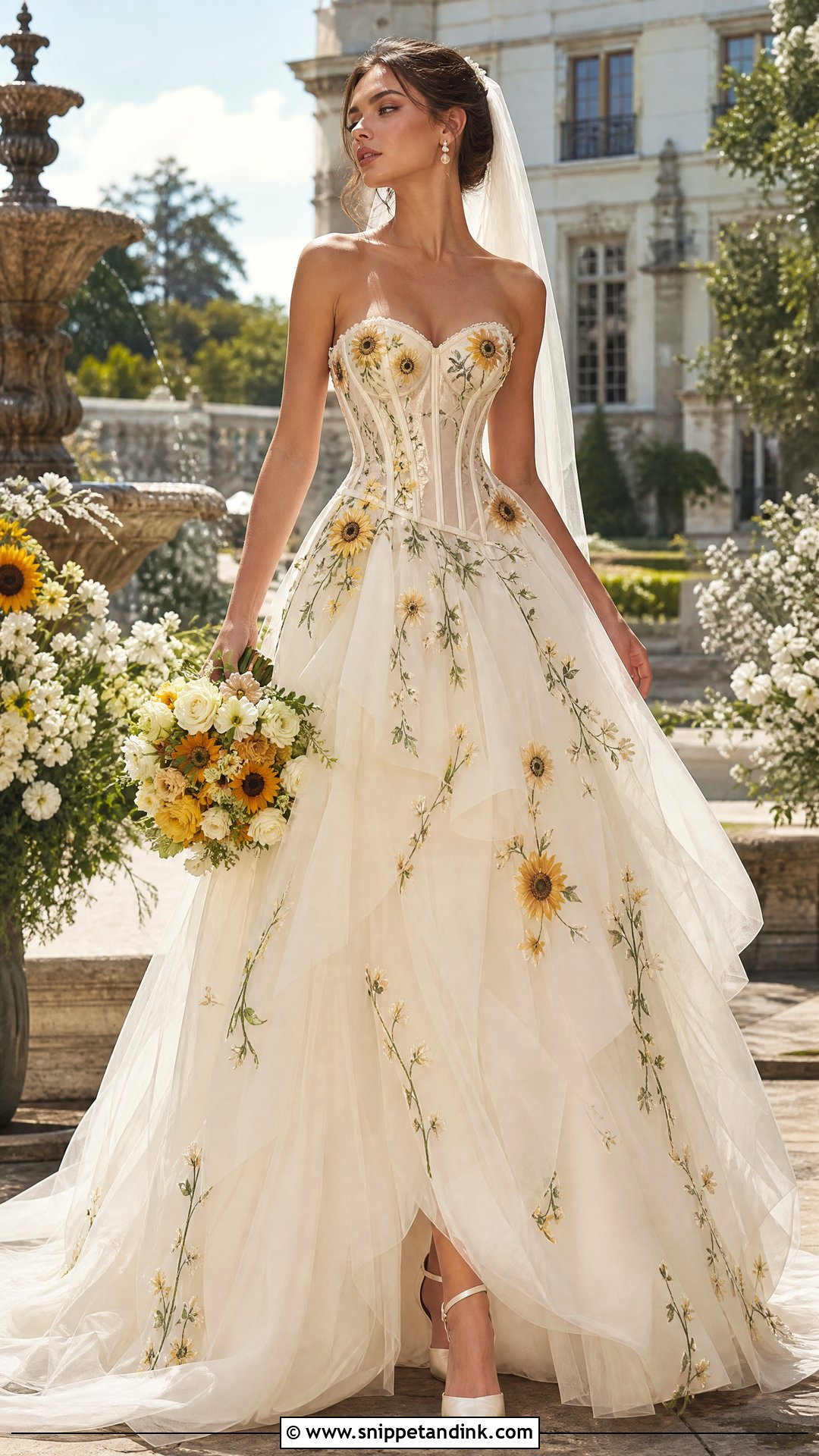 Sunflower Wedding Dress With Corset Bodice - Snippet and Ink - 25 Sunflower Wedding Dress Ideas