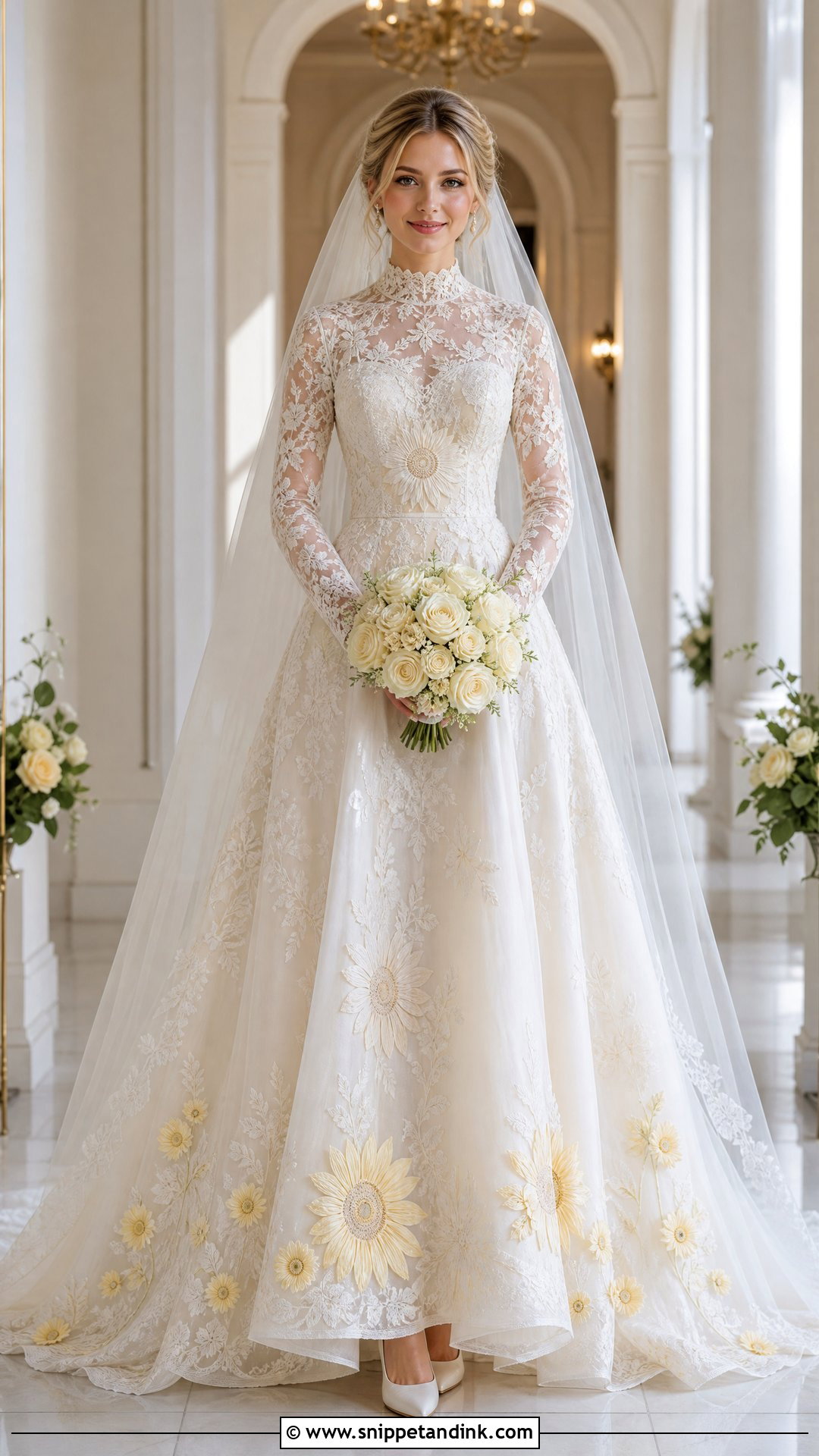 Sunflower Wedding Dress With High Neck - Snippet and Ink - 25 Sunflower Wedding Dress Ideas