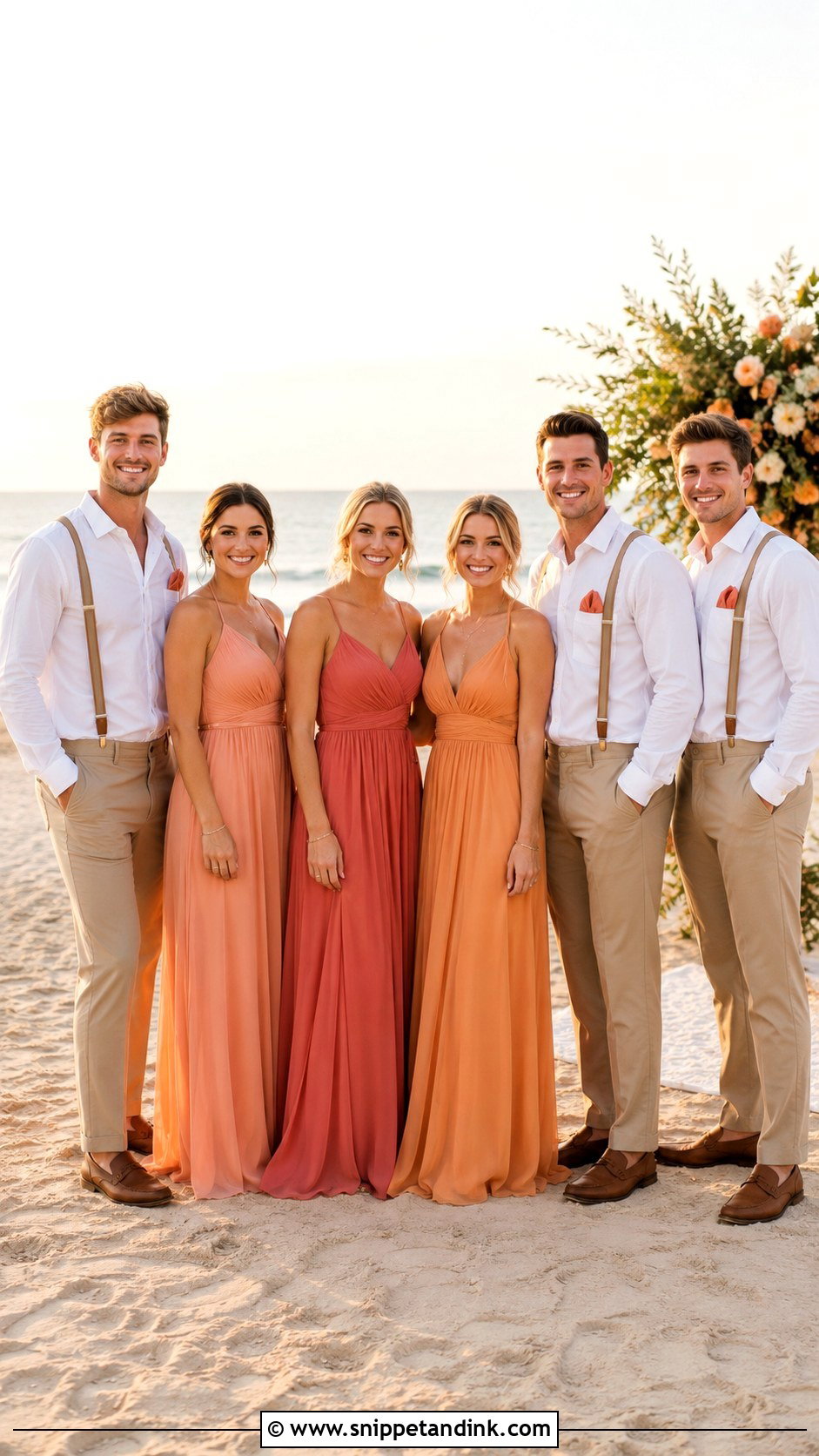 Sunset Color Beach Wedding Party Attire - Snippet and Ink - 20 Beach Wedding Party Attire Ideas