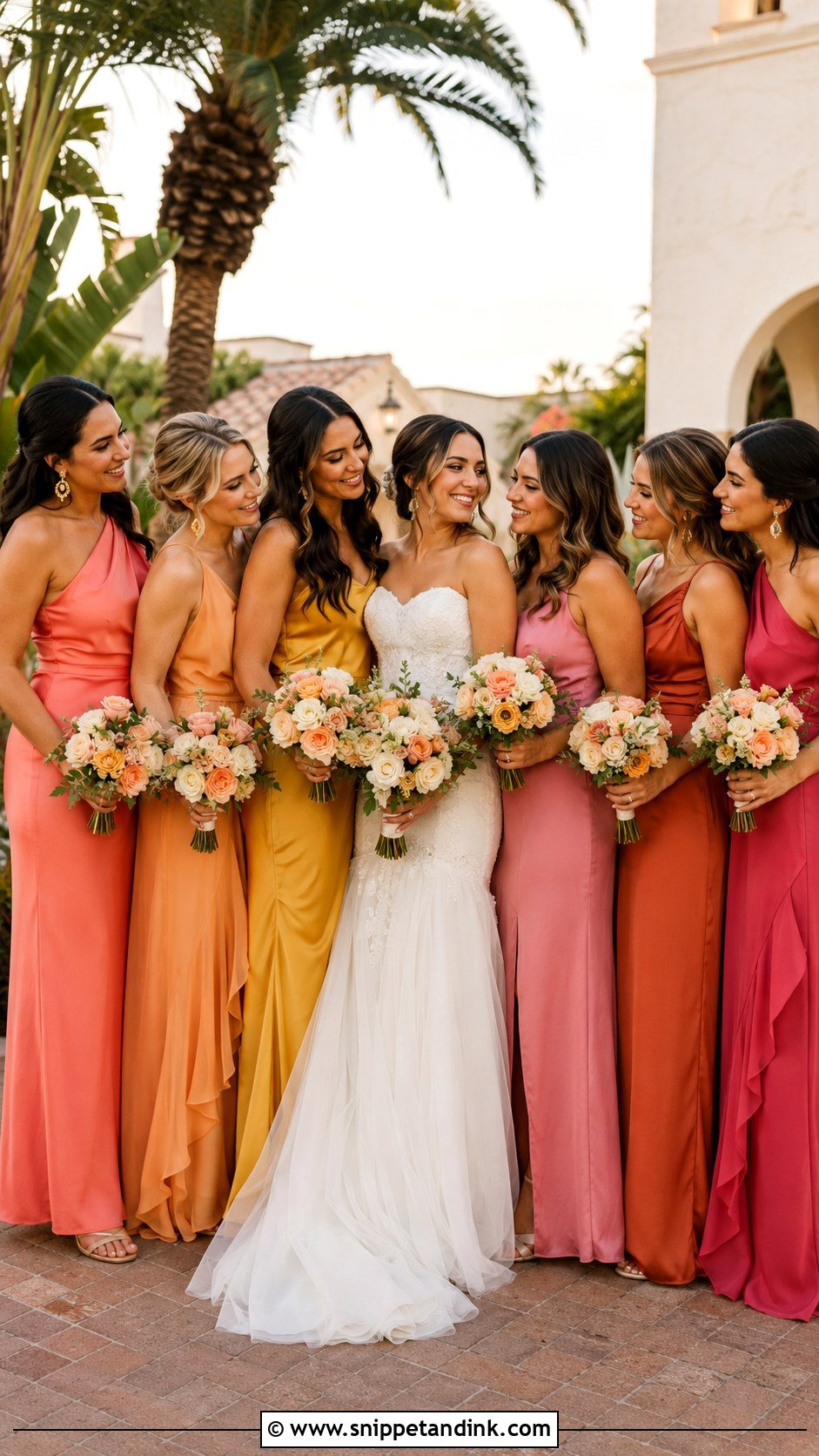 Sunset Color Mismatched Bridal Party - Snippet and Ink - 20 Mismatched Bridal Party Ideas