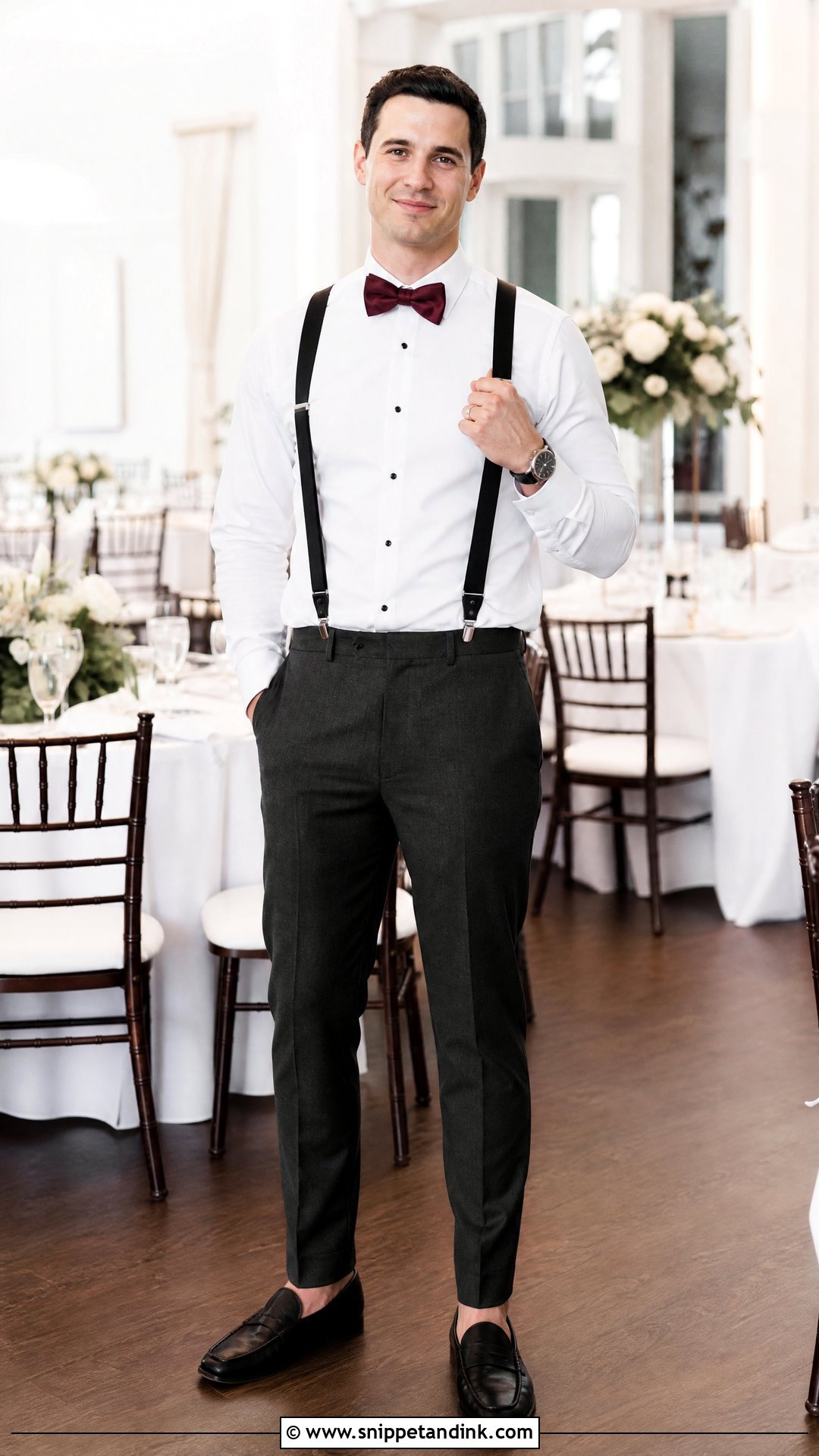 Suspender And Bow Tie Masc Wedding Outfit - Snippet and Ink - 25 Masc Wedding Outfits