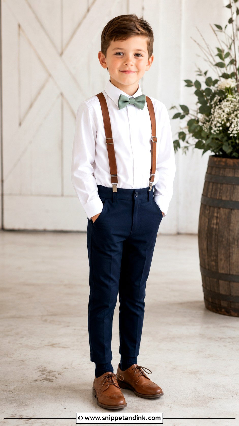 Suspenders And Bow Tie Boys Wedding Outfit - Snippet and Ink - 20 Boys Wedding Outfits