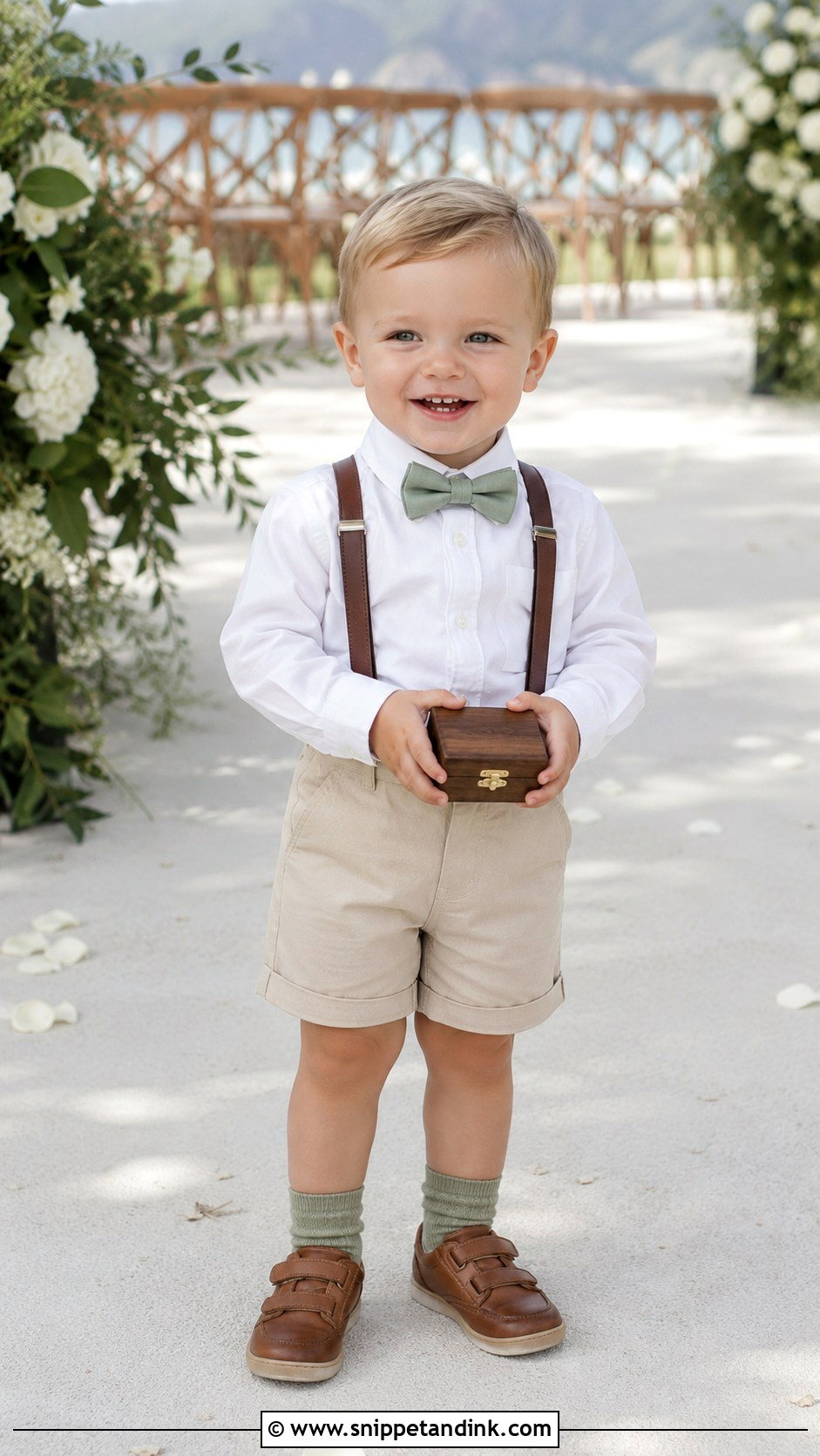 Suspenders And Shorts Ring Bearer Wedding Outfit - Snippet and Ink - 20 Wedding Kids Outfit Ideas