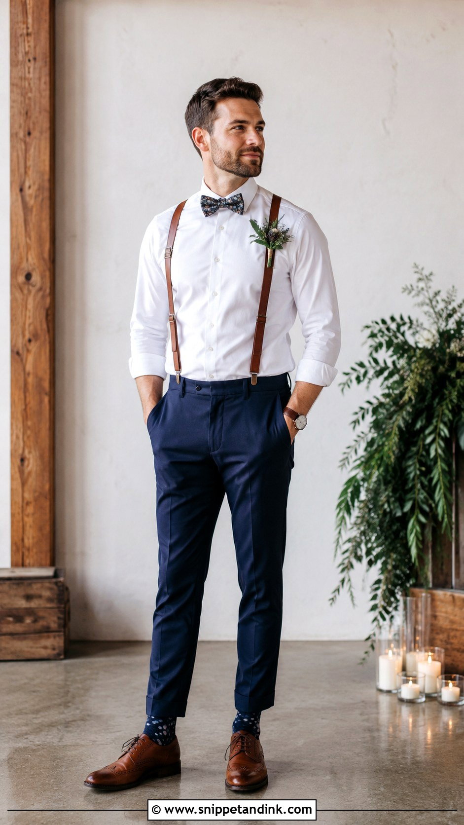Suspenders With Patterned Bow Tie - Snippet and Ink - 20 Bow Tie Wedding Ideas