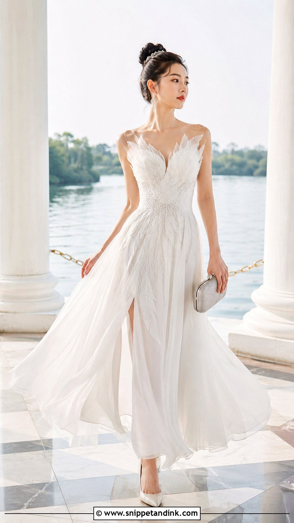 Swan Princess White Feather Gown - Snippet and Ink - 20 Fairy Tale Gown Ideas