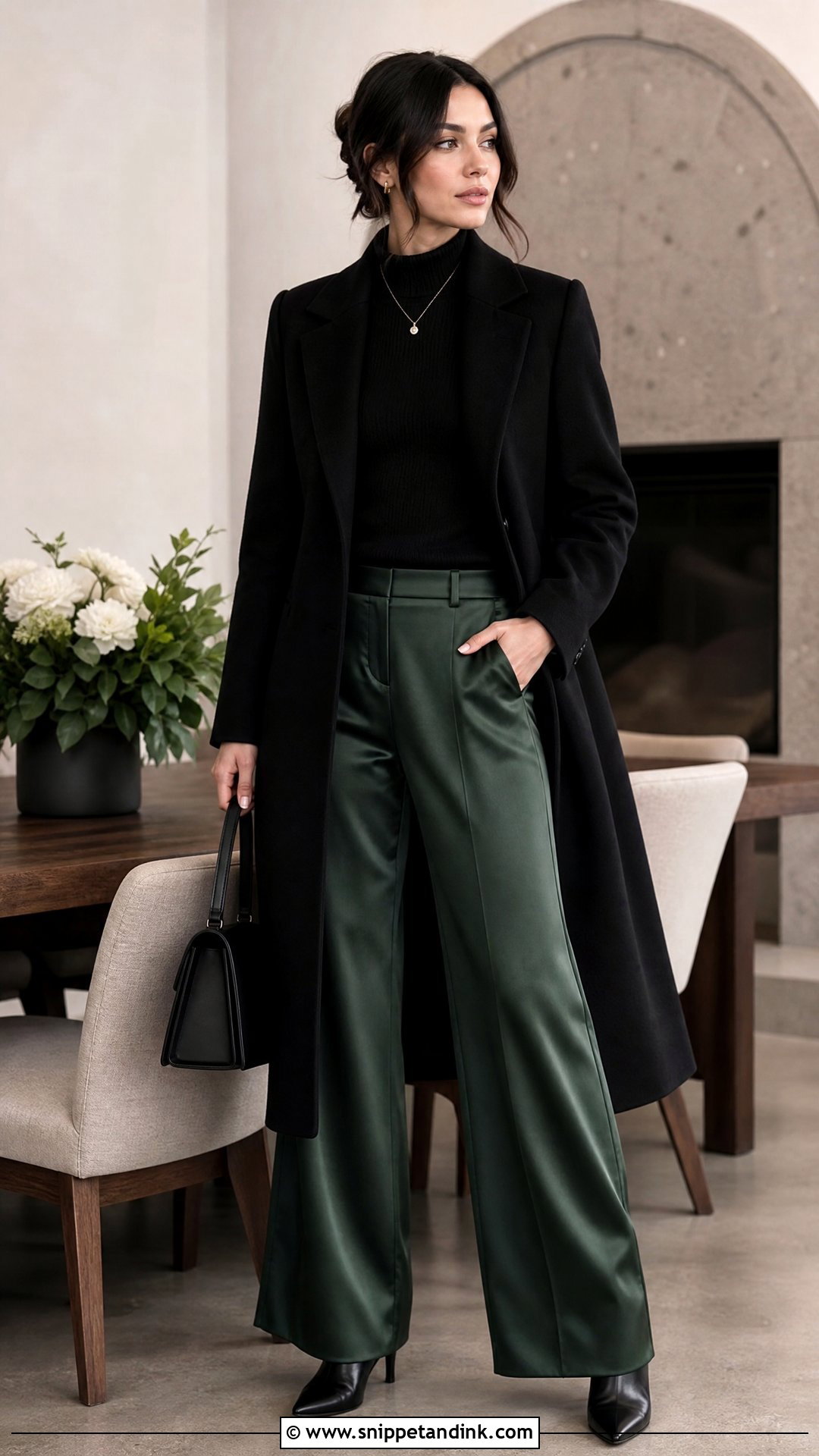 Sweater And Satin Pants Winter Rehearsal Dinner Outfit - Snippet and Ink - 25 Winter Rehearsal Dinner Outfit Ideas