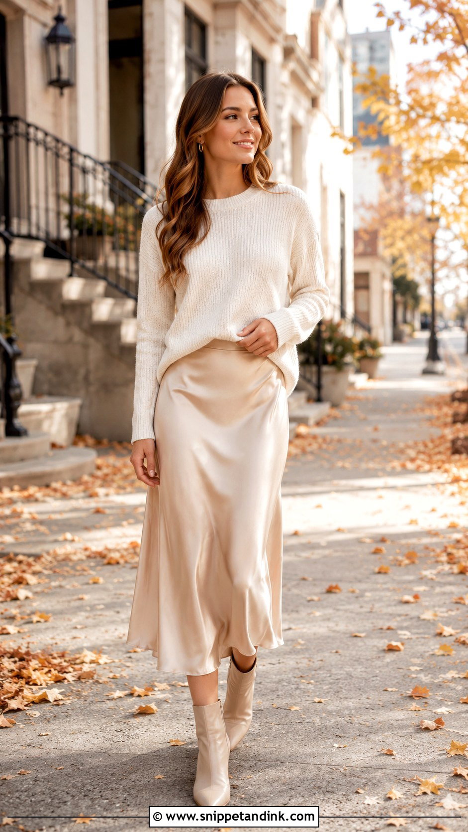 Sweater And Silk Skirt Outfit - Snippet and Ink - 25 Save the Date Outfits