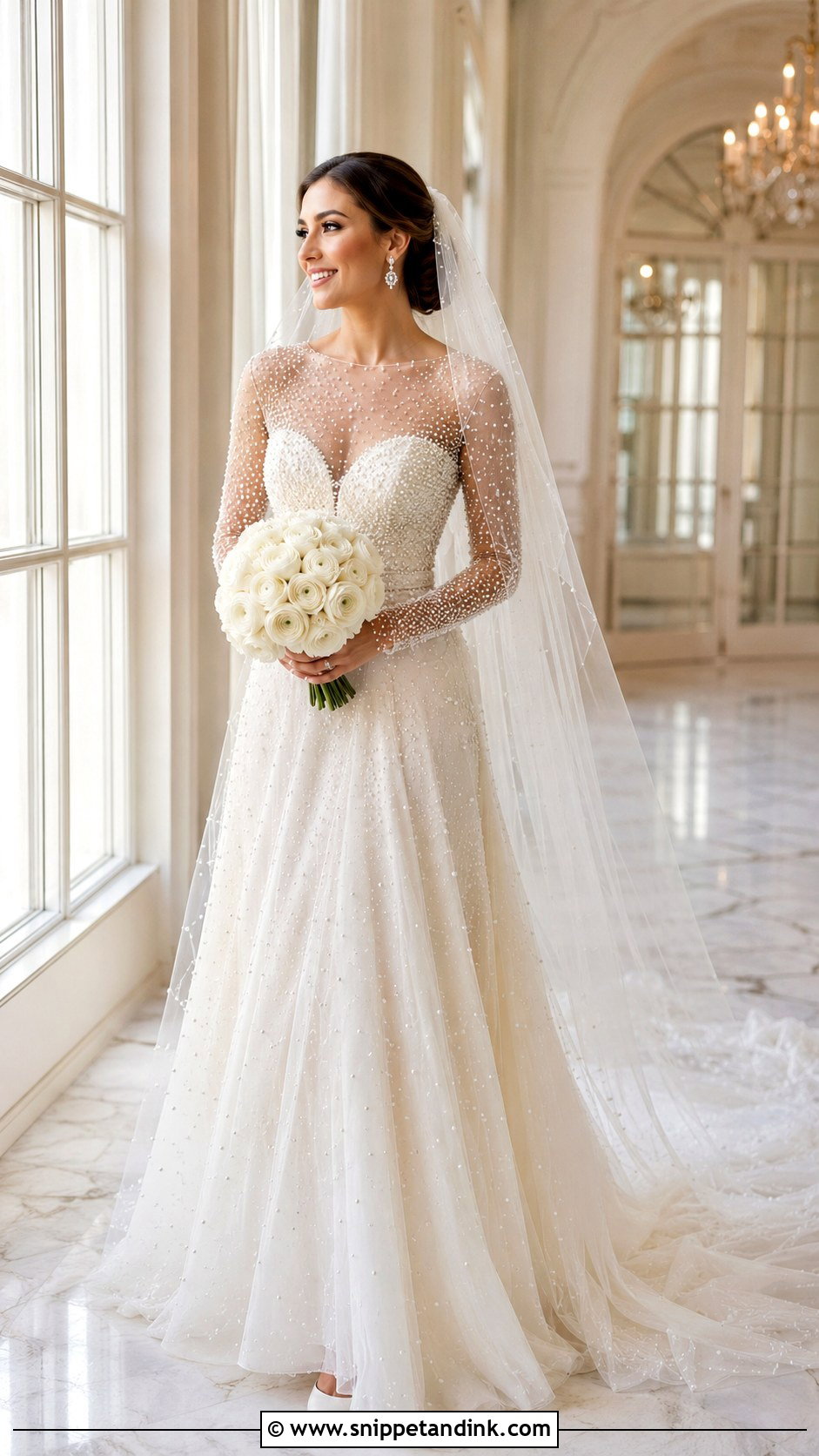 Sweetheart Beaded Wedding Dress With Illusion Bodice - Snippet and Ink - 20 Long Sleeve Beaded Wedding Dress Ideas