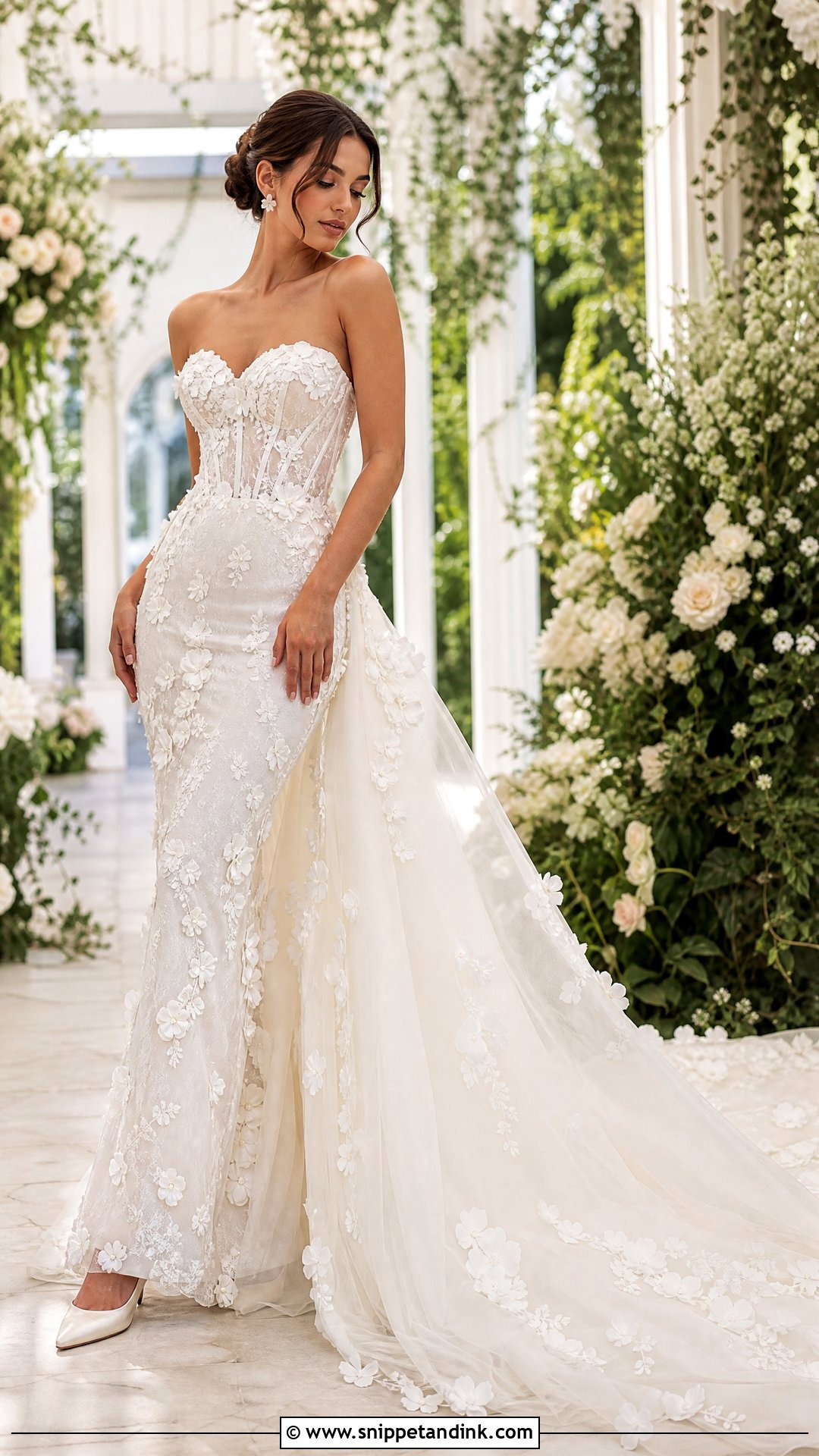 Sweetheart Corset Wedding Dress With Detachable Floral Train - Snippet and Ink - 20 Wedding Dress with Detachable Train Ideas