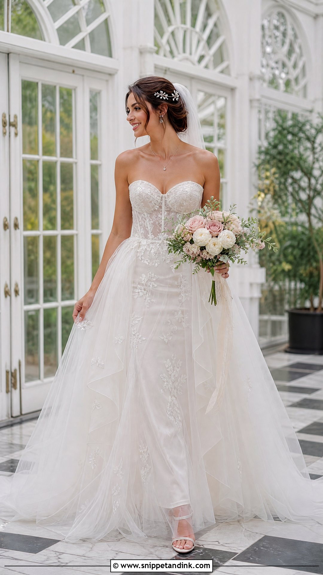 Sweetheart Corset Wedding Dress With Layered Overskirt - Snippet and Ink - 20 Wedding Dress Detachable Skirt Ideas