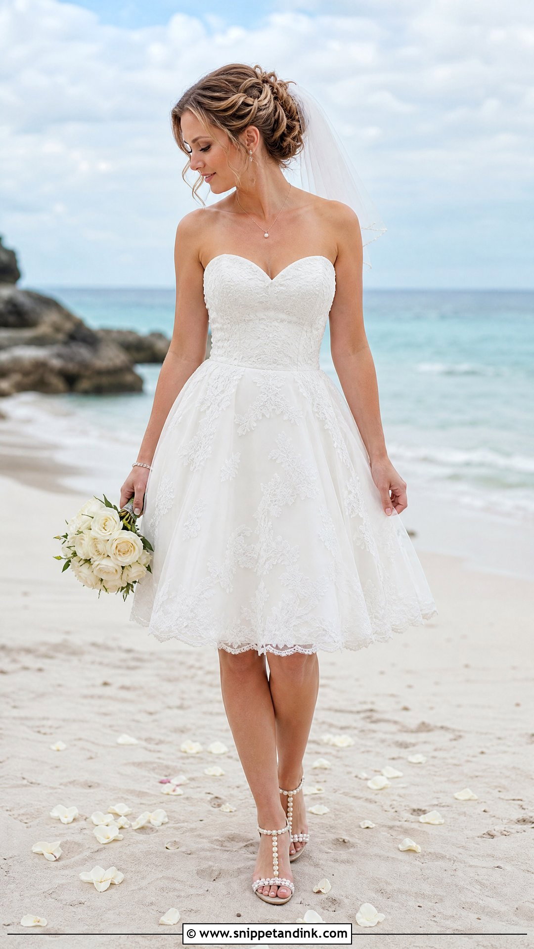 Sweetheart Fit And Flare Beach Wedding Dress - Snippet and Ink - 20 Short Beach Wedding Dresses