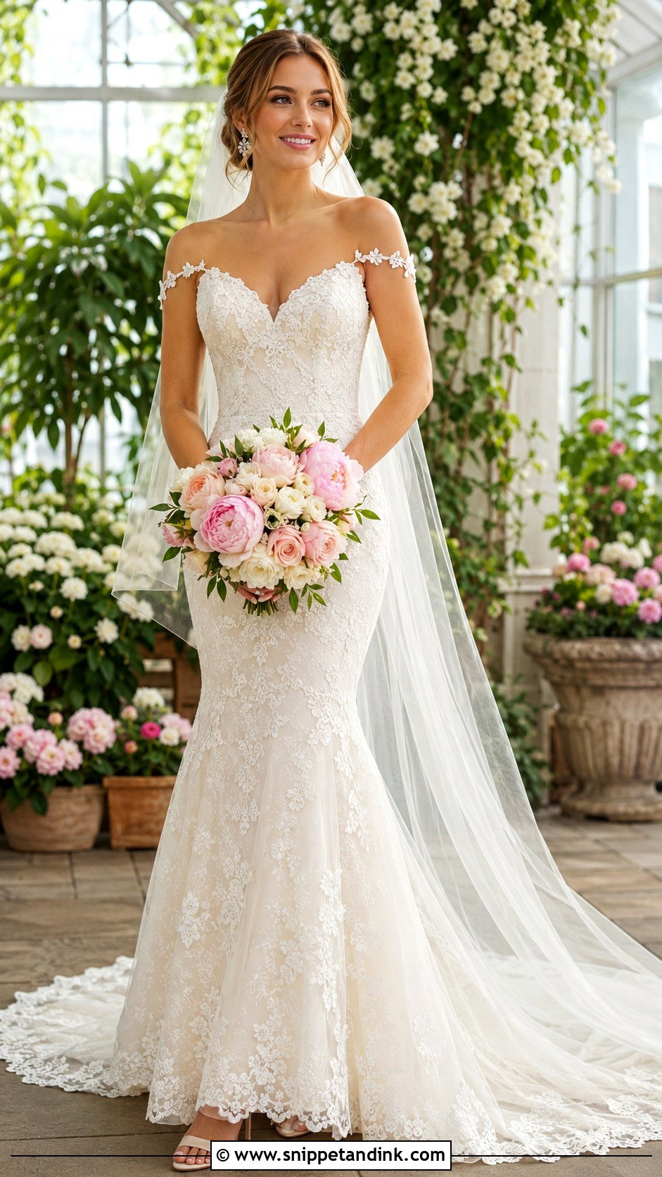 Sweetheart Fit And Flare Wedding Dress With Floral Accessories - Snippet and Ink - 20 Flare Wedding Dress Ideas