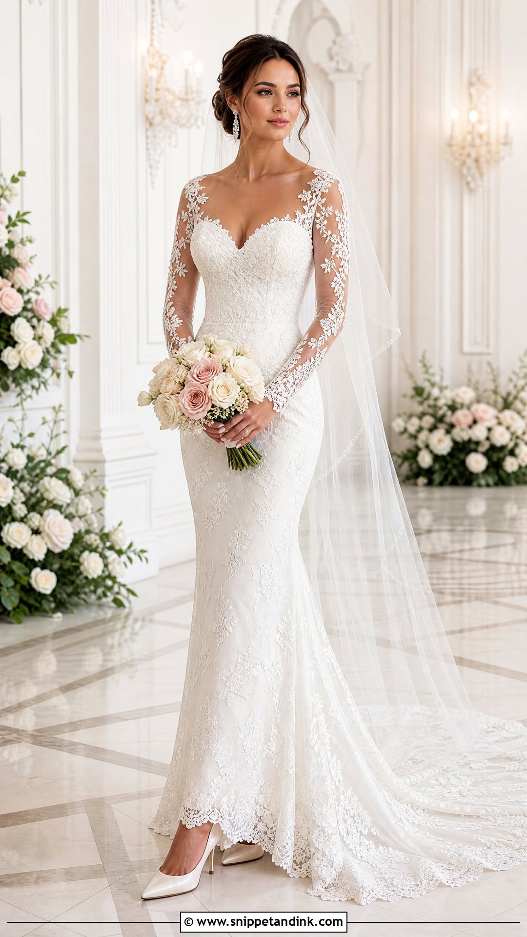 Sweetheart Fitted Lace Wedding Dress With Illusion Sleeves - Snippet and Ink - 25 Fitted Lace Wedding Dress with Sleeves
