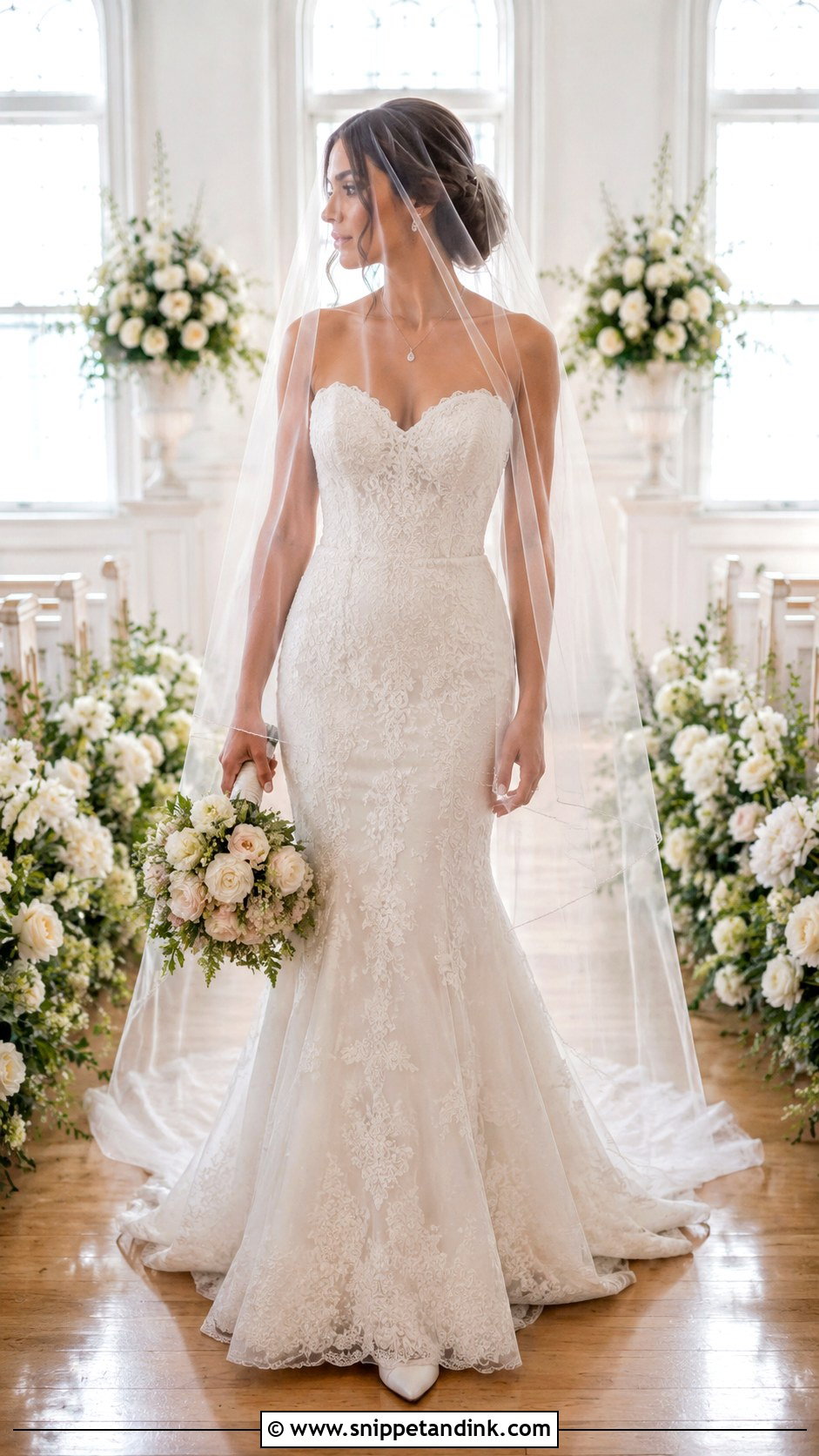 Sweetheart Gown with Blusher Veil - Snippet and Ink - 20 Gown with Veil Ideas