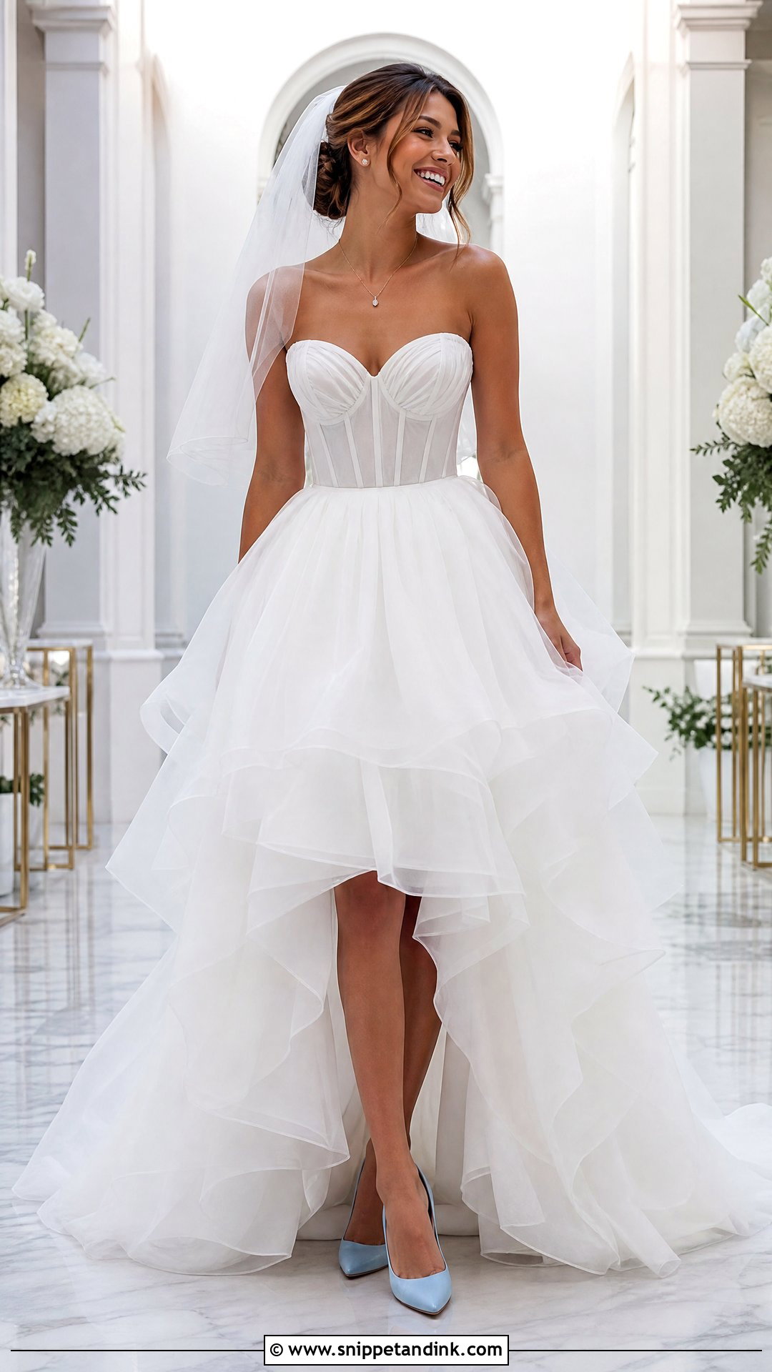 Sweetheart High Low Wedding Dress With Statement Pumps - Snippet and Ink - 20 High Low Wedding Dresses