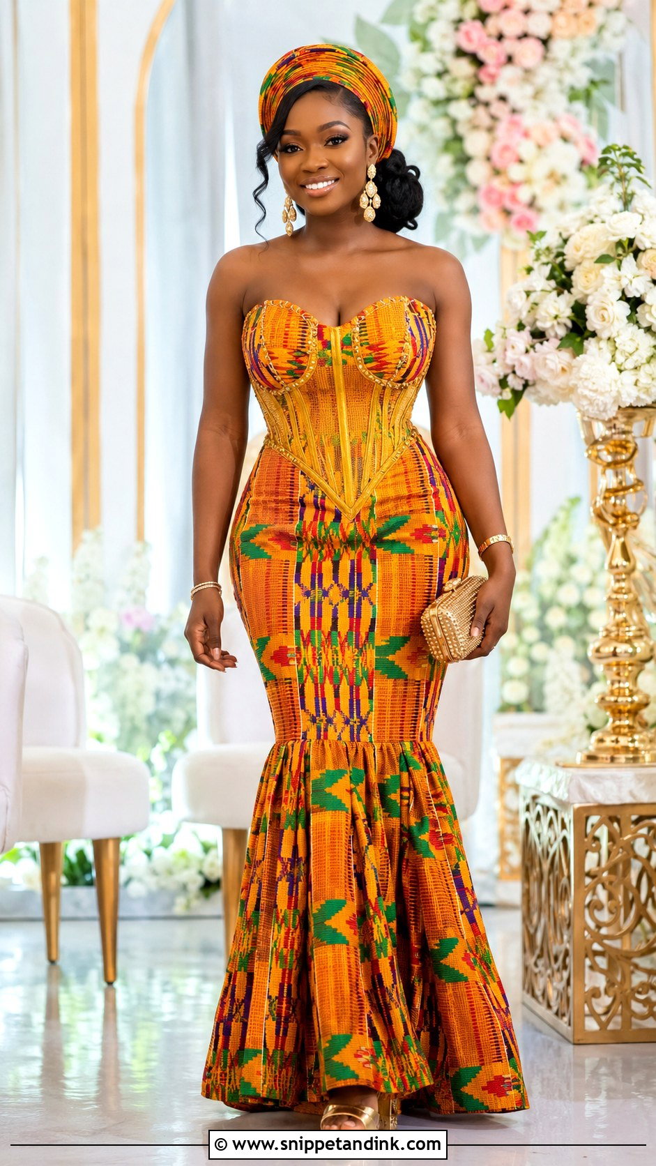 Sweetheart Kente Trumpet Dress - Snippet and Ink - 20 Kente Dress Ghana Traditional Weddings Ideas