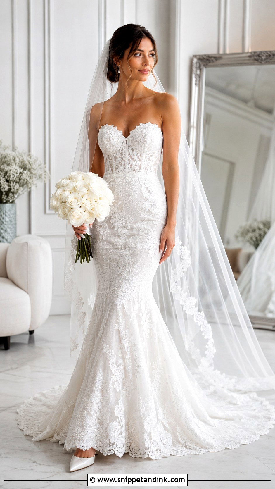 Sweetheart Lace Mermaid Wedding Dress - Snippet and Ink - 20 Fitted Strapless Lace Wedding Dress Ideas