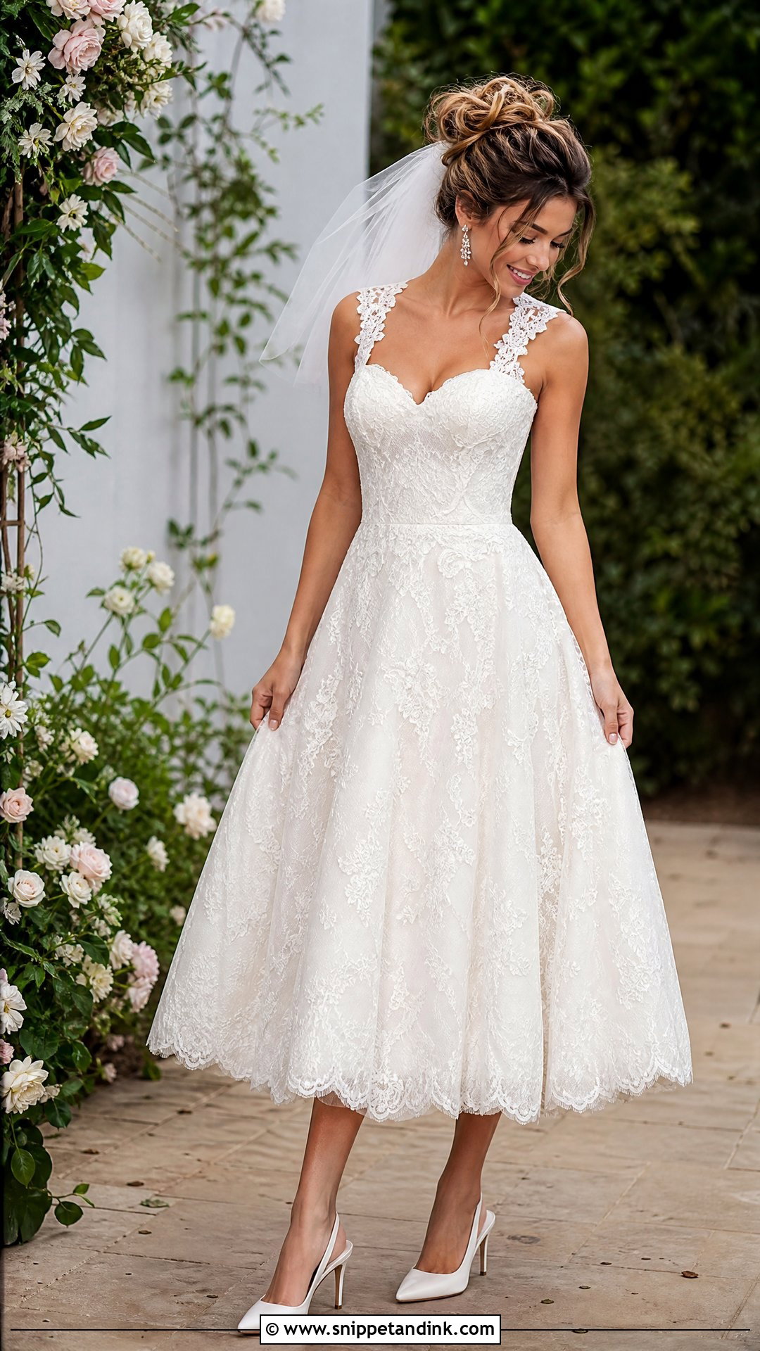 Sweetheart Lace Tea Length Wedding Dress - Snippet and Ink - 20 Tea Length Wedding Dresses Lace