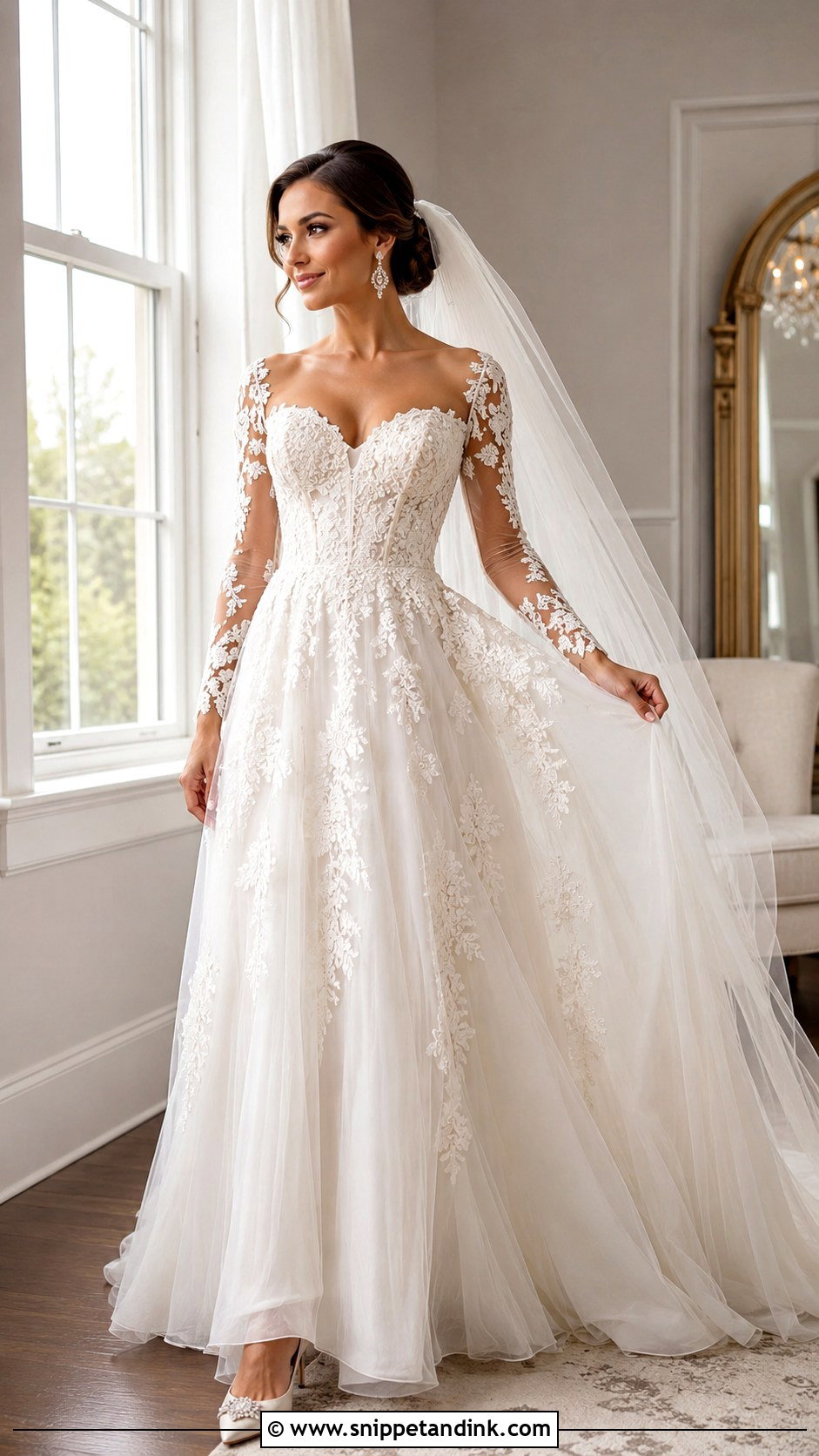 Sweetheart Lace Wedding Dress With Illusion Sleeves - Snippet and Ink - 20 Lacy Wedding Dresses with Sleeves