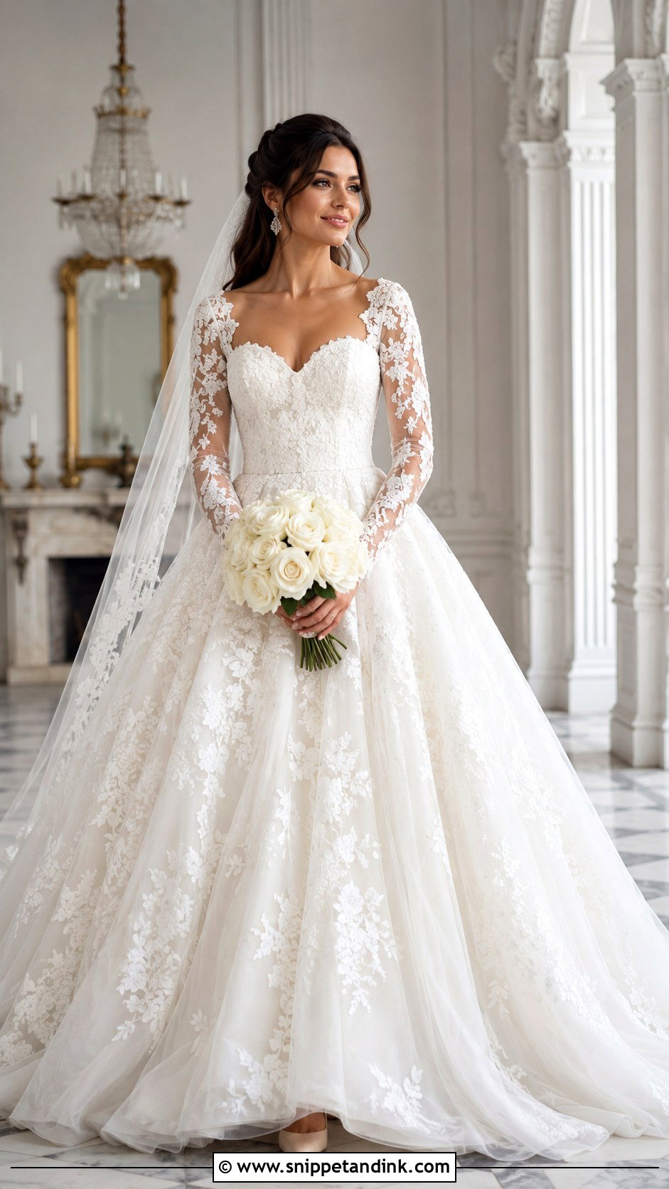Sweetheart Long Sleeve Lace Wedding Dress Ballgown - Snippet and Ink - 20 Long Sleeve Lace Wedding Dress Ballgown Ideas