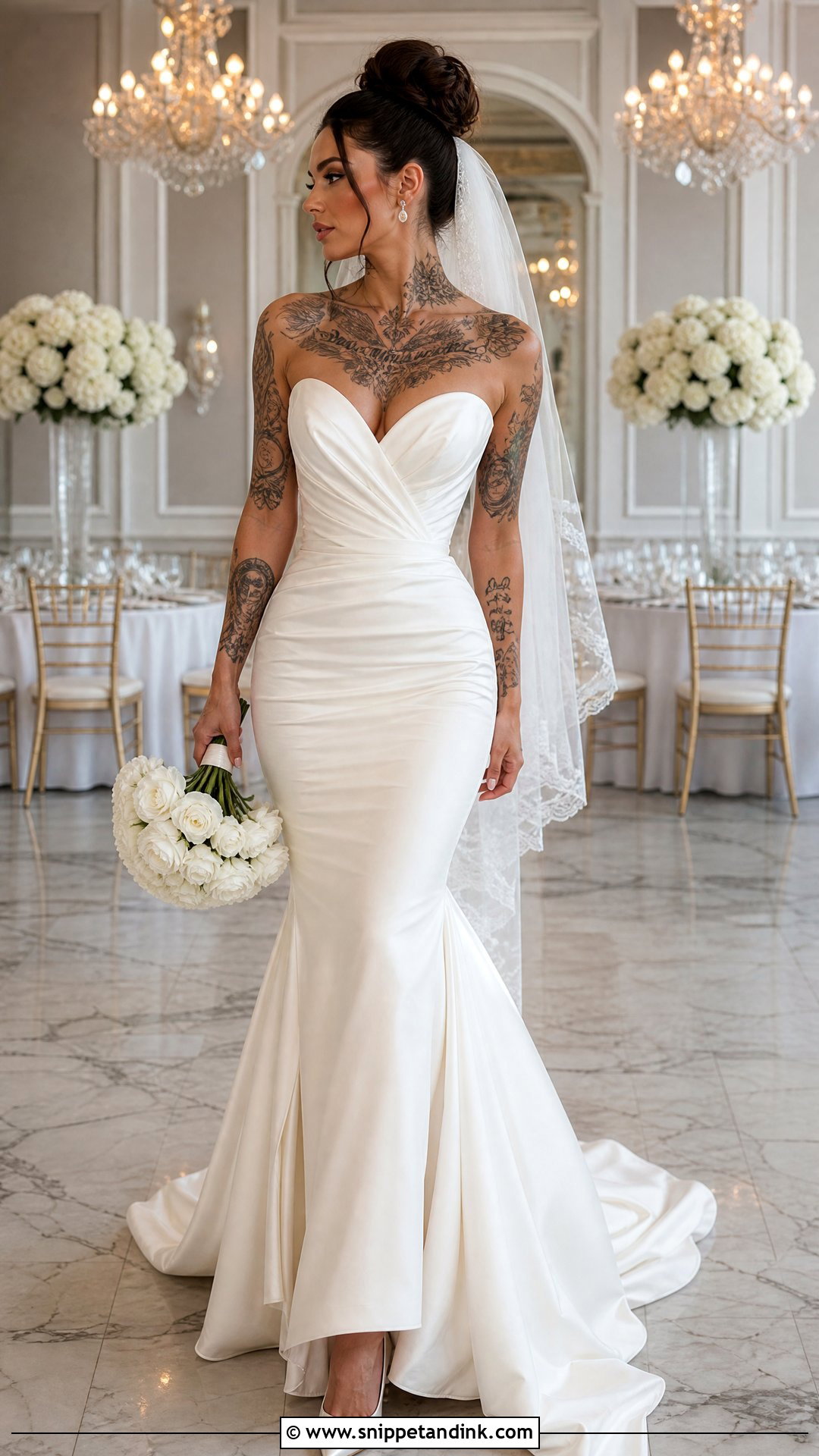 Sweetheart Mermaid Wedding Dress With Chest Tattoos - Snippet and Ink - 20 Tattoos in Wedding Dress Ideas