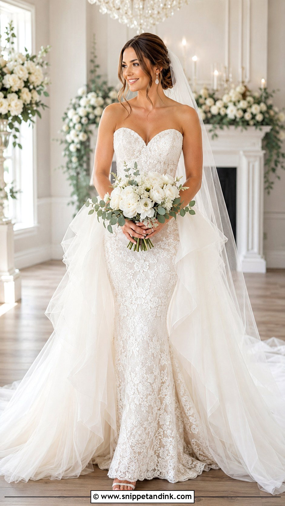 Sweetheart Mermaid Wedding Dress With Layered Tulle Overskirt - Snippet and Ink - 20 Mermaid Wedding Dress with Detachable Overskirt Ideas
