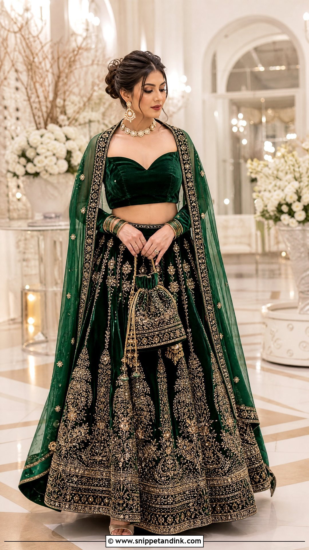 Sweetheart Neck Bridal Blouse With Velvet Lehenga - Snippet and Ink - 25 Blouse Design for Bride Ideas