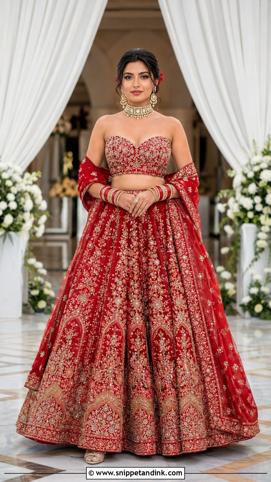 Sweetheart Neck Wedding Blouse With Lehenga - Snippet and Ink - 20 Wedding Blouse Designs