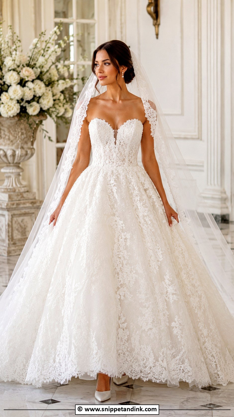 Sweetheart Neckline Lace Ball Gown - Snippet and Ink - 30 Sweetheart Neckline Wedding Dress Ideas