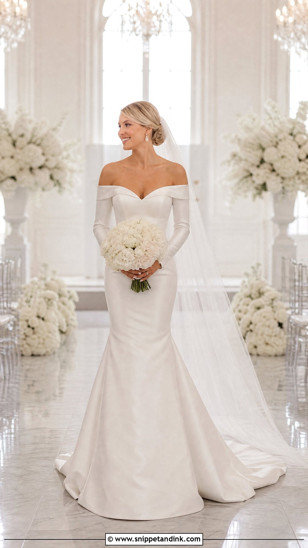 Sweetheart Off the Shoulder Long Sleeve Wedding Dress - Snippet and Ink - 20 Off the Shoulder Long Sleeve Wedding Ideas