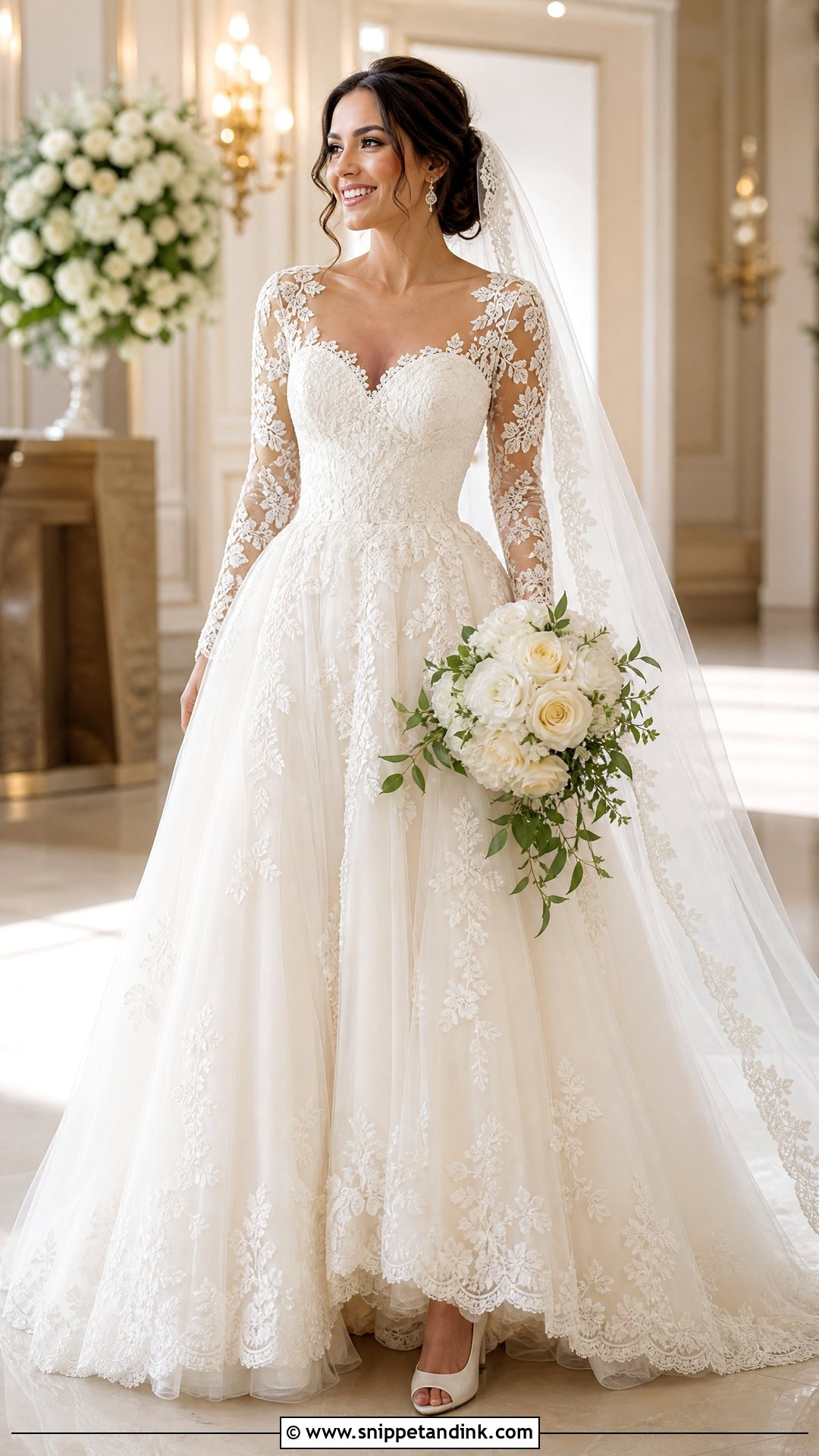 Sweetheart Princess Wedding Dress With Lace Sleeves - Snippet and Ink - 20 Princess Wedding Dresses Long Sleeve