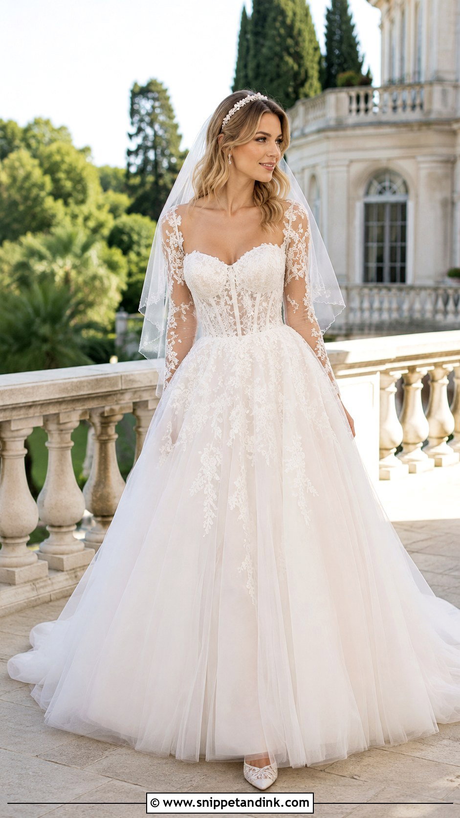 Sweetheart Princess Wedding Dress With Lace Sleeves - Snippet and Ink - 20 Princess Wedding Dresses with Sleeves