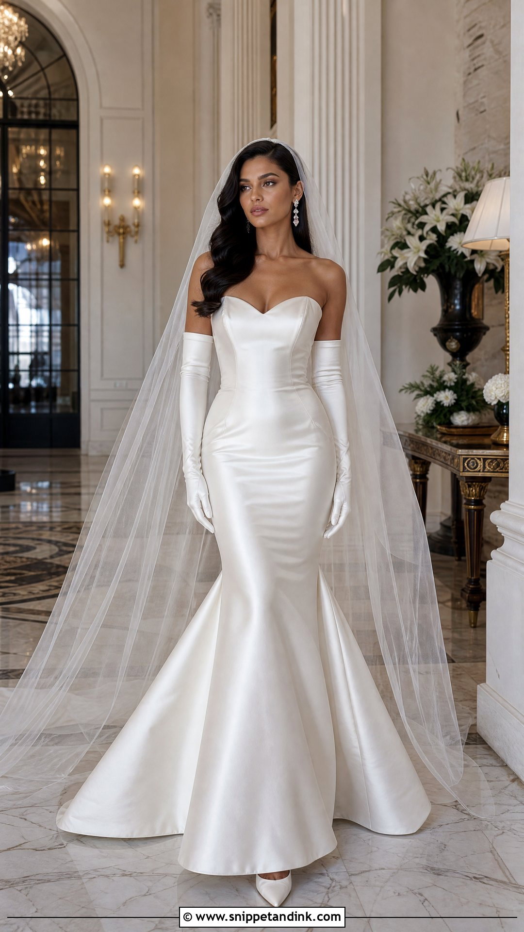 Sweetheart Satin Mermaid Dress With Long Gloves - Snippet and Ink - 20 Satin Wedding Dress with Gloves Ideas