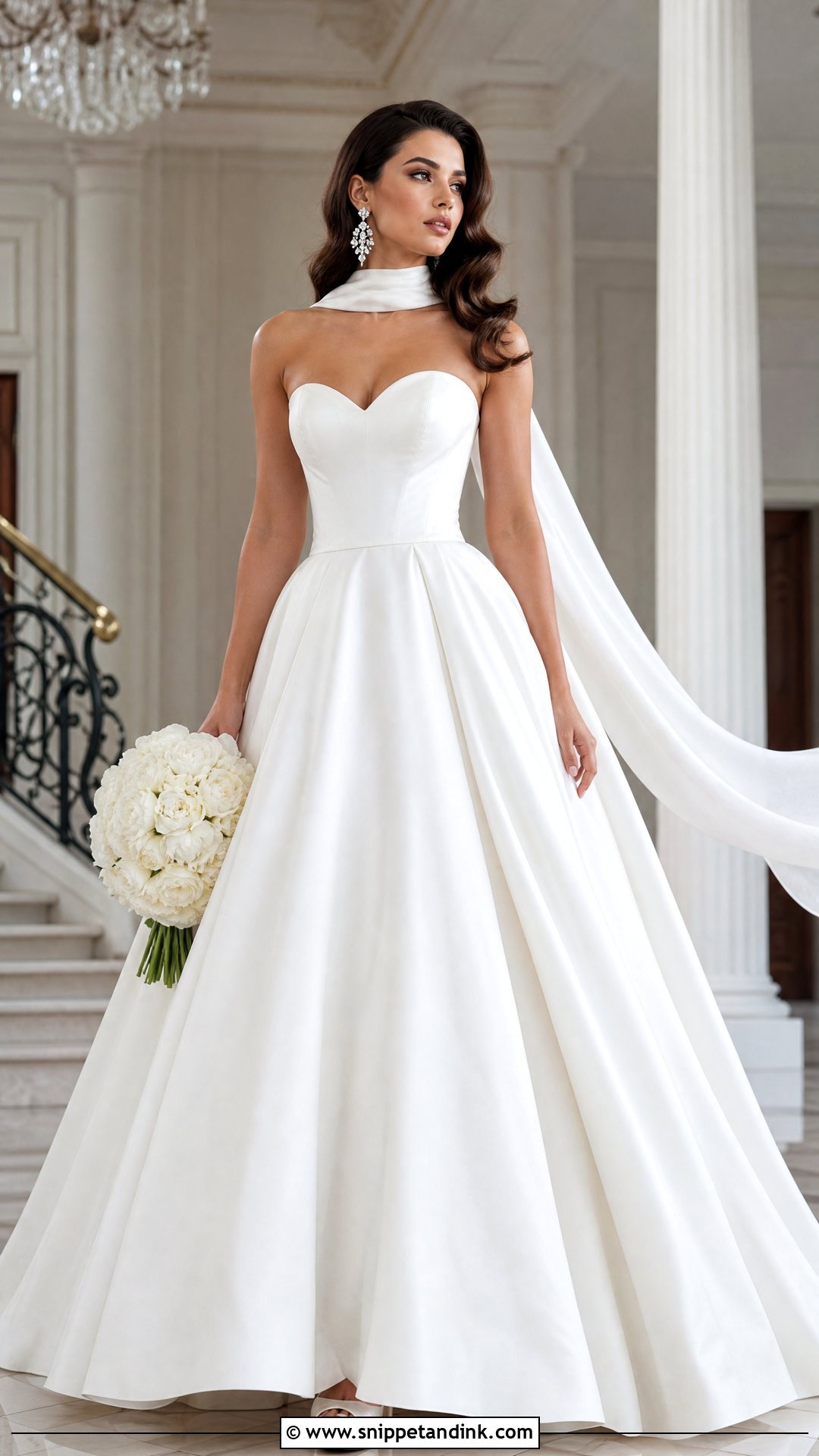 Sweetheart Strapless Ball Gown With Silk Scarf - Snippet and Ink - 20 Strapless Wedding Dress with Scarf Ideas