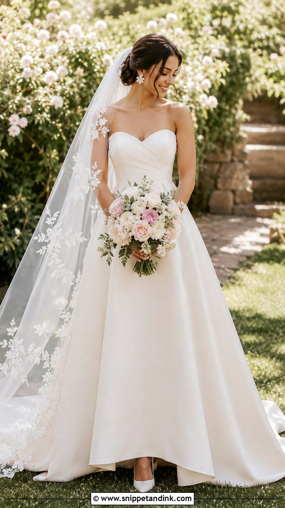 Sweetheart Tube Wedding Dress With Floral Veil - Snippet and Ink - 20 Tube Wedding Dress Ideas