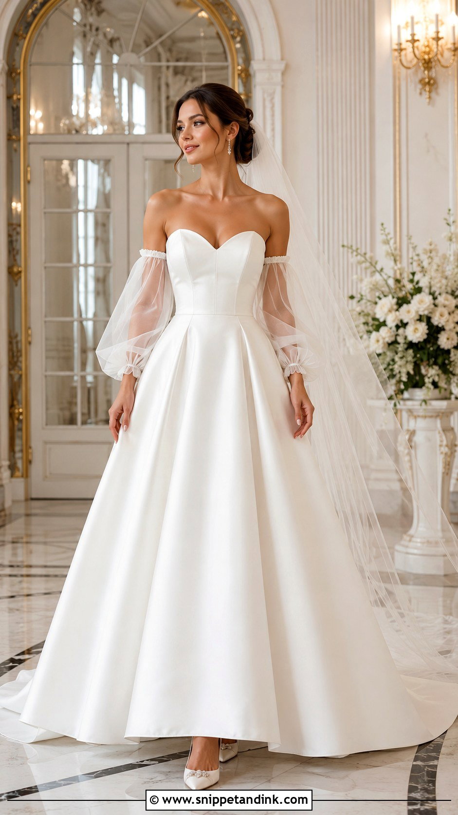 Sweetheart Wedding Dress With Detachable Sleeves - Snippet and Ink - 20 Heart Wedding Dress Ideas