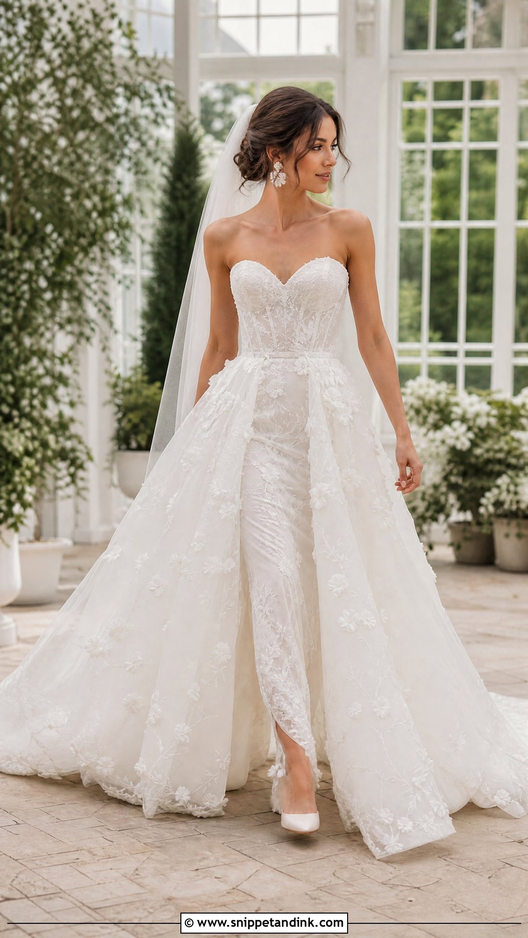 Sweetheart Wedding Dress With Floral Overskirt - Snippet and Ink - 20 Removable Skirt Wedding Dress Ideas