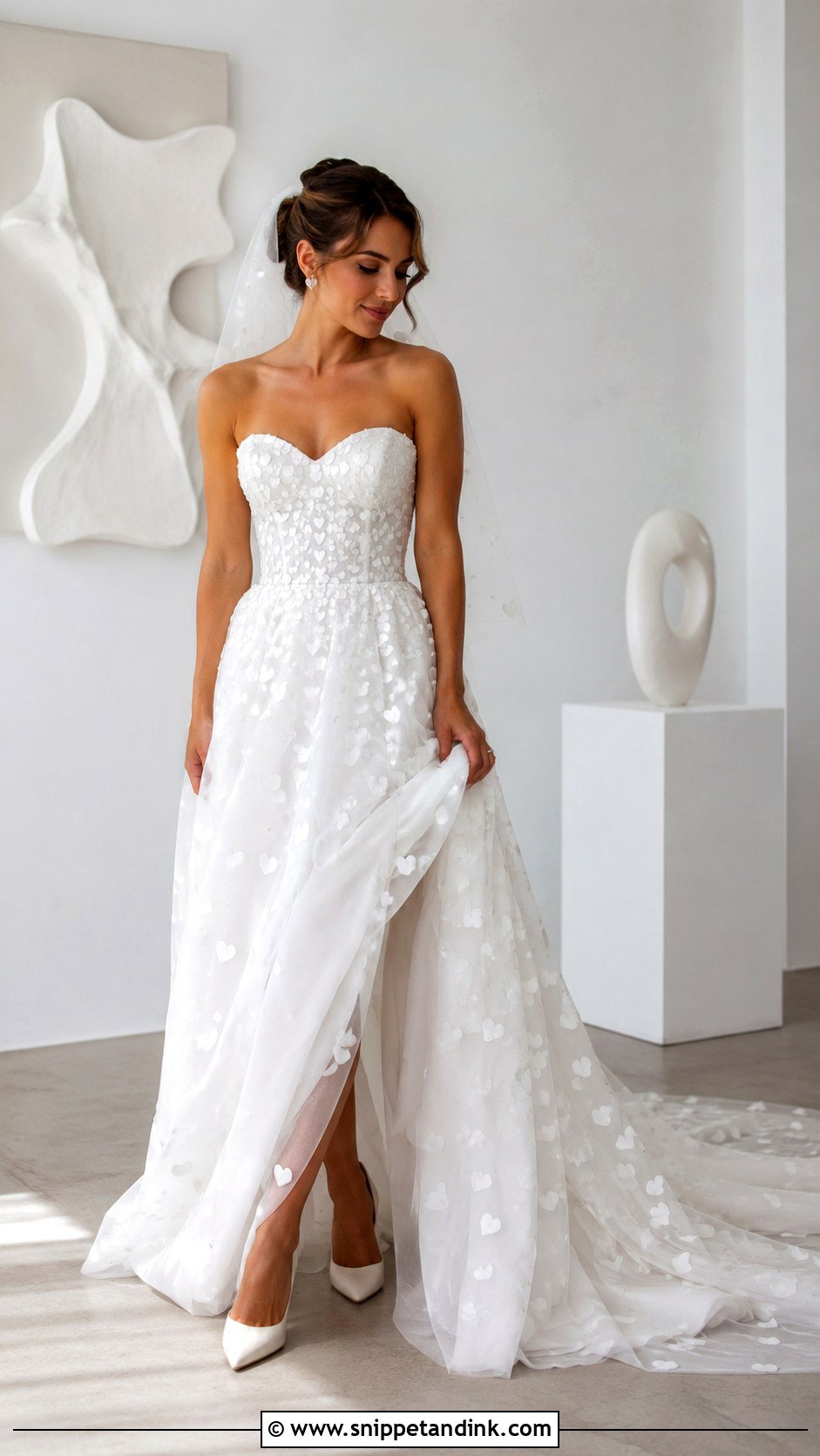 Sweetheart Wedding Dress With Heart Appliques - Snippet and Ink - 20 Heart Wedding Dress Ideas