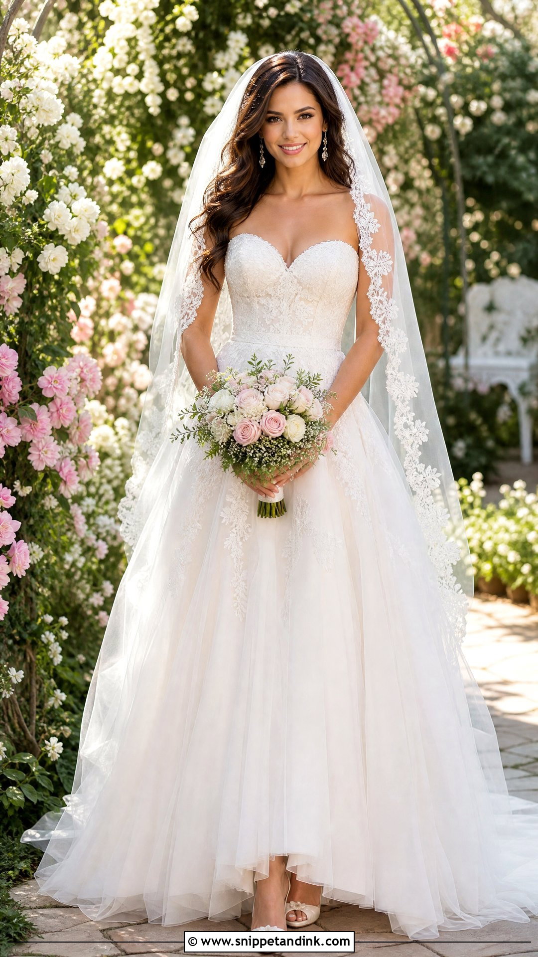 Sweetheart Wedding Dress With Lace Veil - Snippet and Ink - 25 Different Wedding Dress Styles