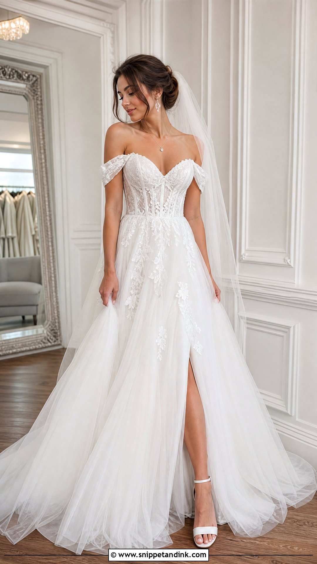 Sweetheart Wedding Dress With Off Shoulder Straps - Snippet and Ink - 20 Trying on Wedding Dresses