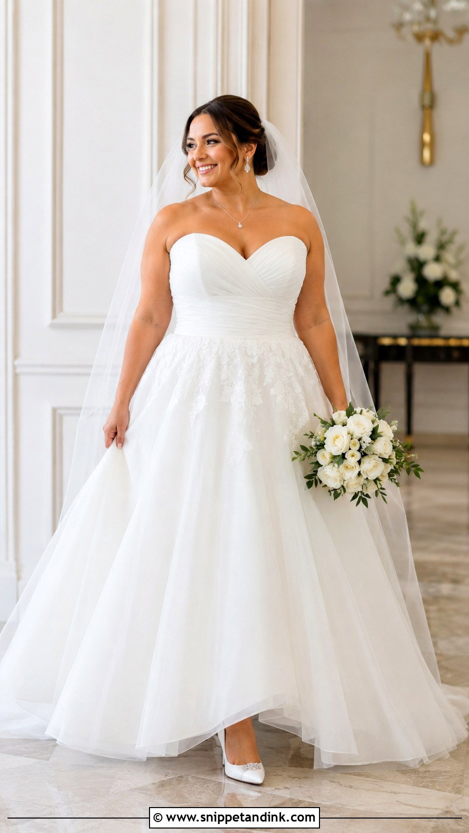Sweetheart Wedding Dress With Tulle Veil - Snippet and Ink - 30 Midsize Wedding Dress Ideas
