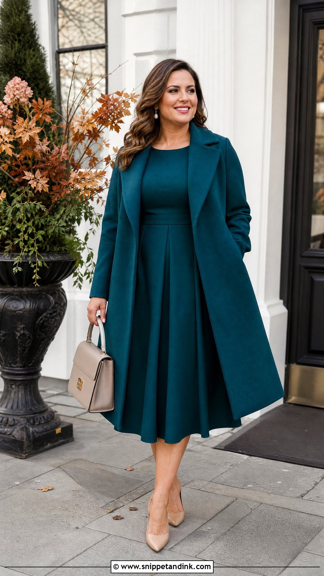 Swing Coat With Fit and Flare Dress - Snippet and Ink - 20 Formal Coats for Women Wedding Ideas