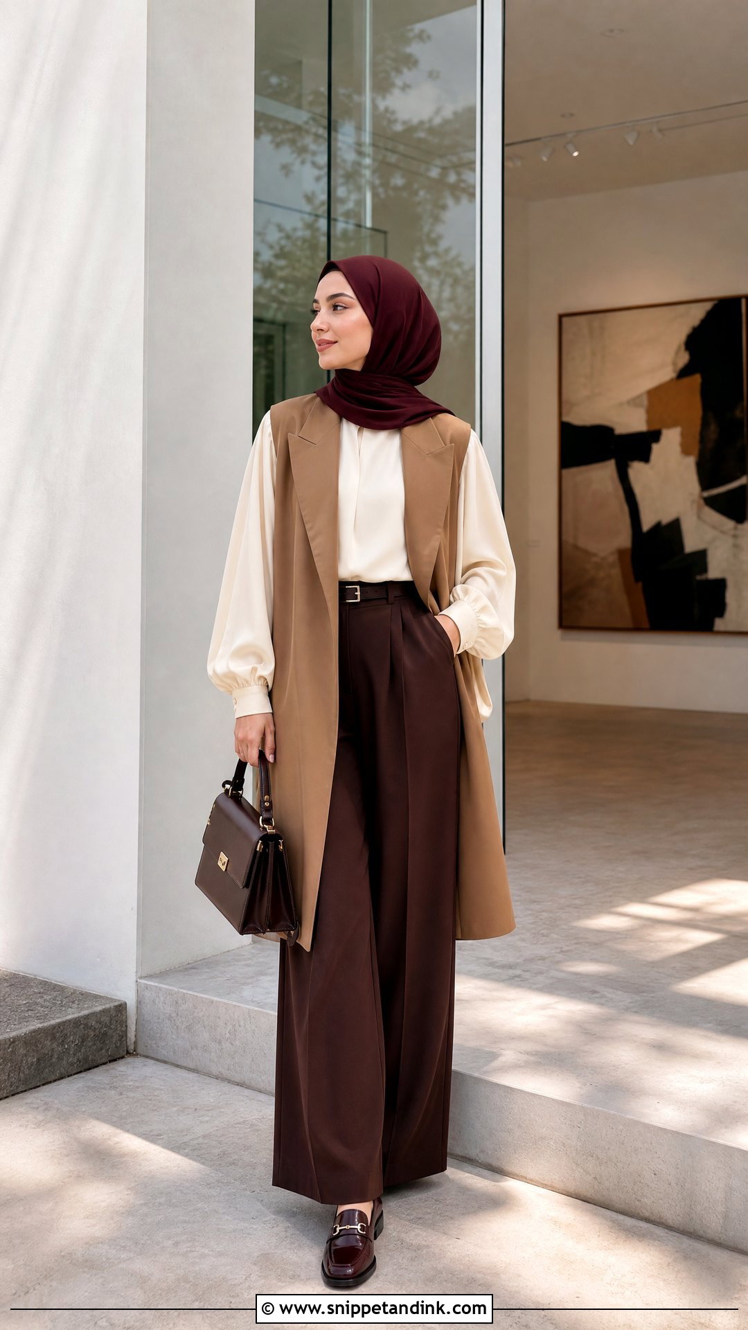Tailored Pants And Long Vest Hijabi Honeymoon Outfit - Snippet and Ink - 20 Hijabi Honeymoon Outfits