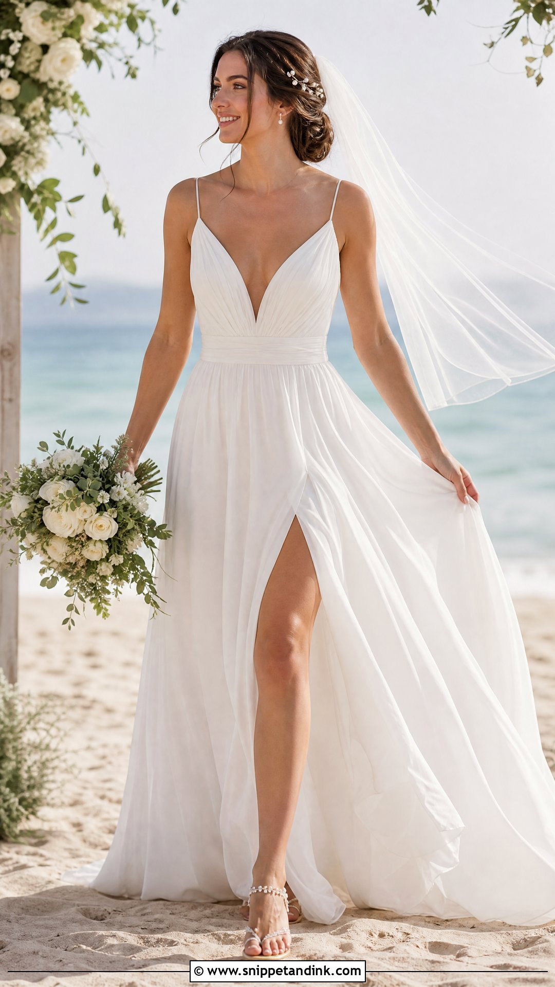 Tall Bride Beach Wedding Dress With Pearl Hair Pins - Snippet and Ink - 20 Tall Bride Ideas