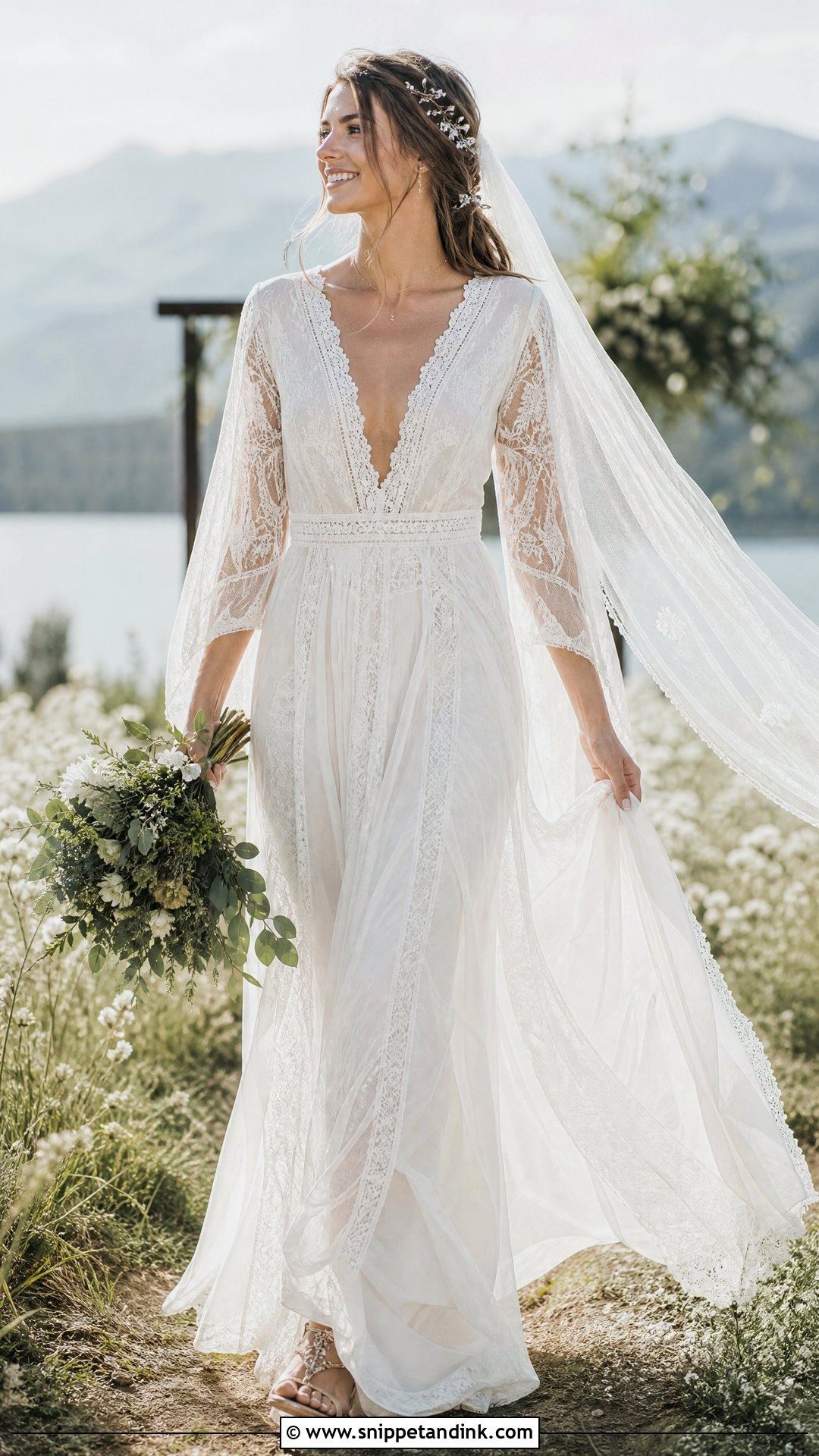 Tall Bride Boho Wedding Dress With Flat Sandals - Snippet and Ink - 20 Tall Bride Ideas