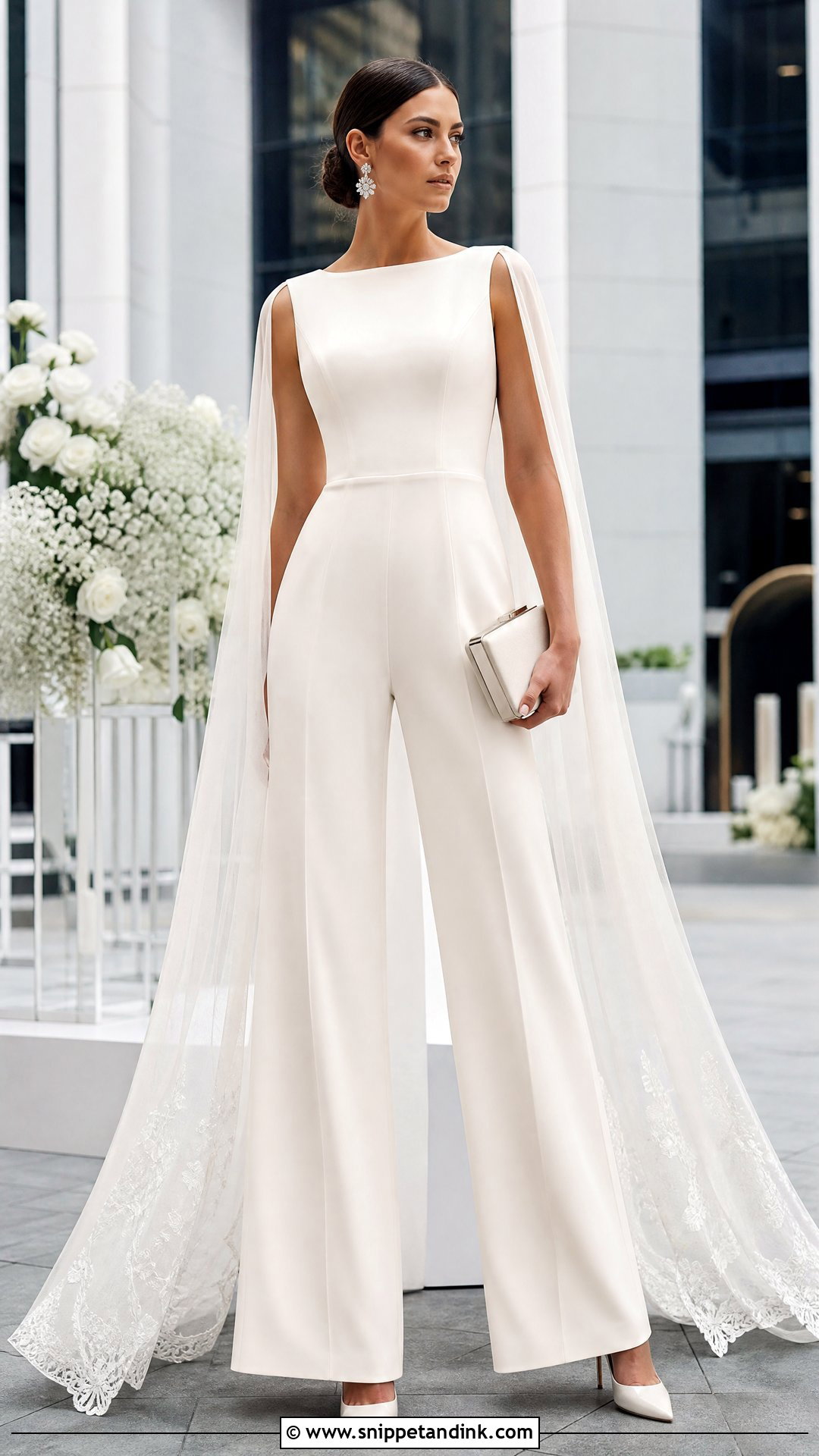 Tall Bride Bridal Jumpsuit With Pointed Toe Heels - Snippet and Ink - 20 Tall Bride Ideas