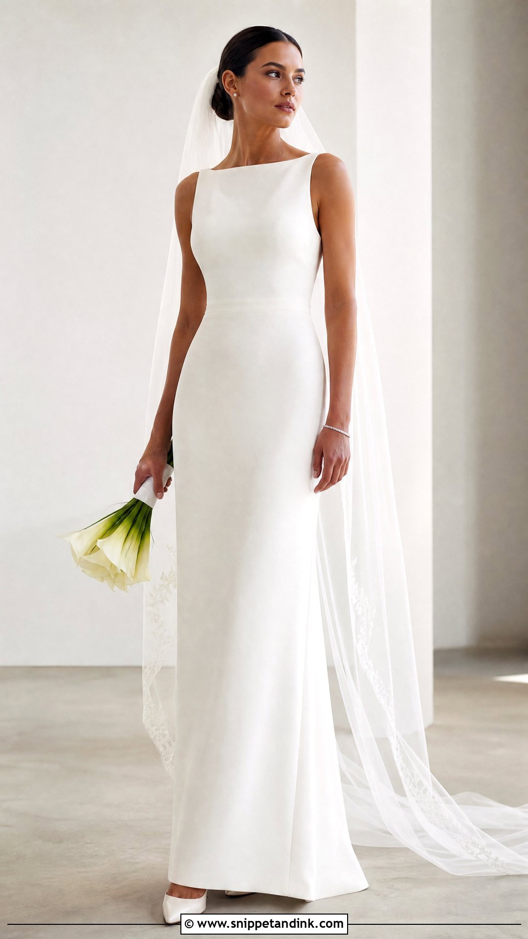 Tall Bride Crepe Sheath Wedding Dress With Pointed Pumps - Snippet and Ink - 20 Tall Bride Ideas