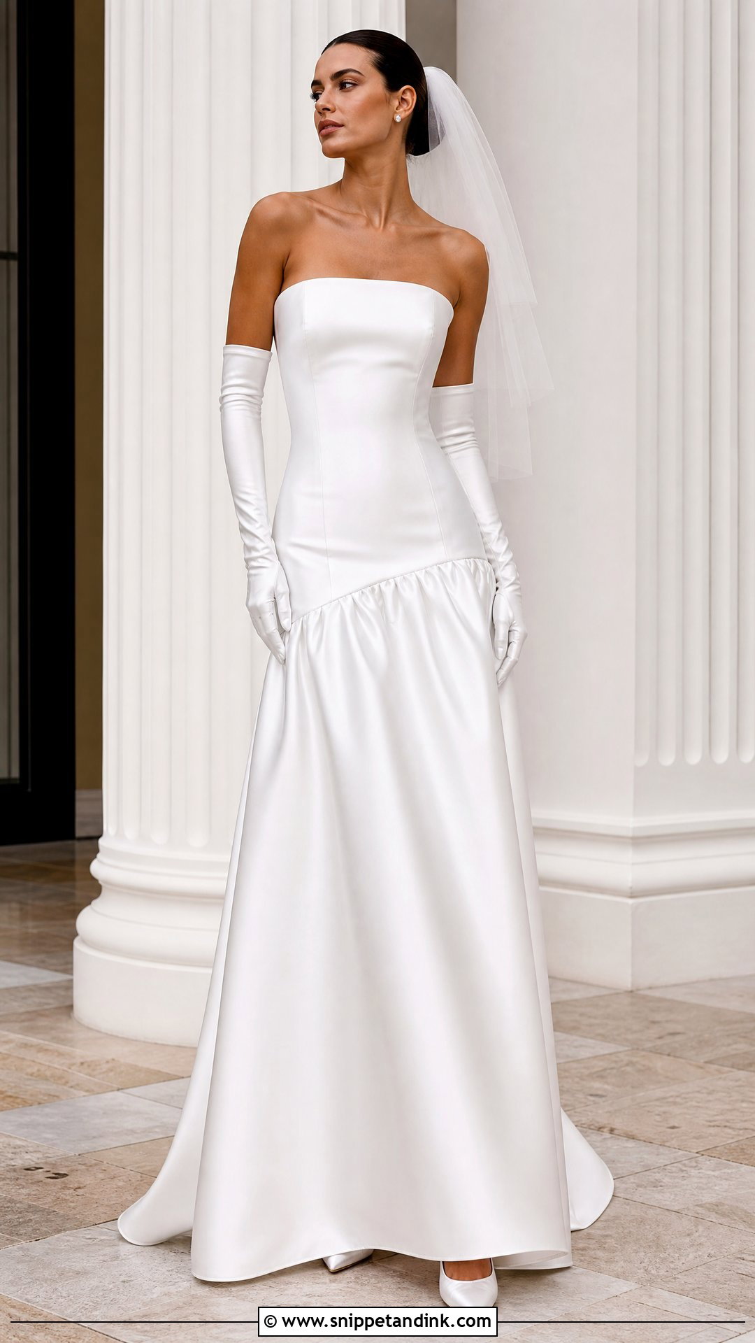 Tall Bride Drop Waist Wedding Dress With Opera Gloves - Snippet and Ink - 20 Tall Bride Ideas